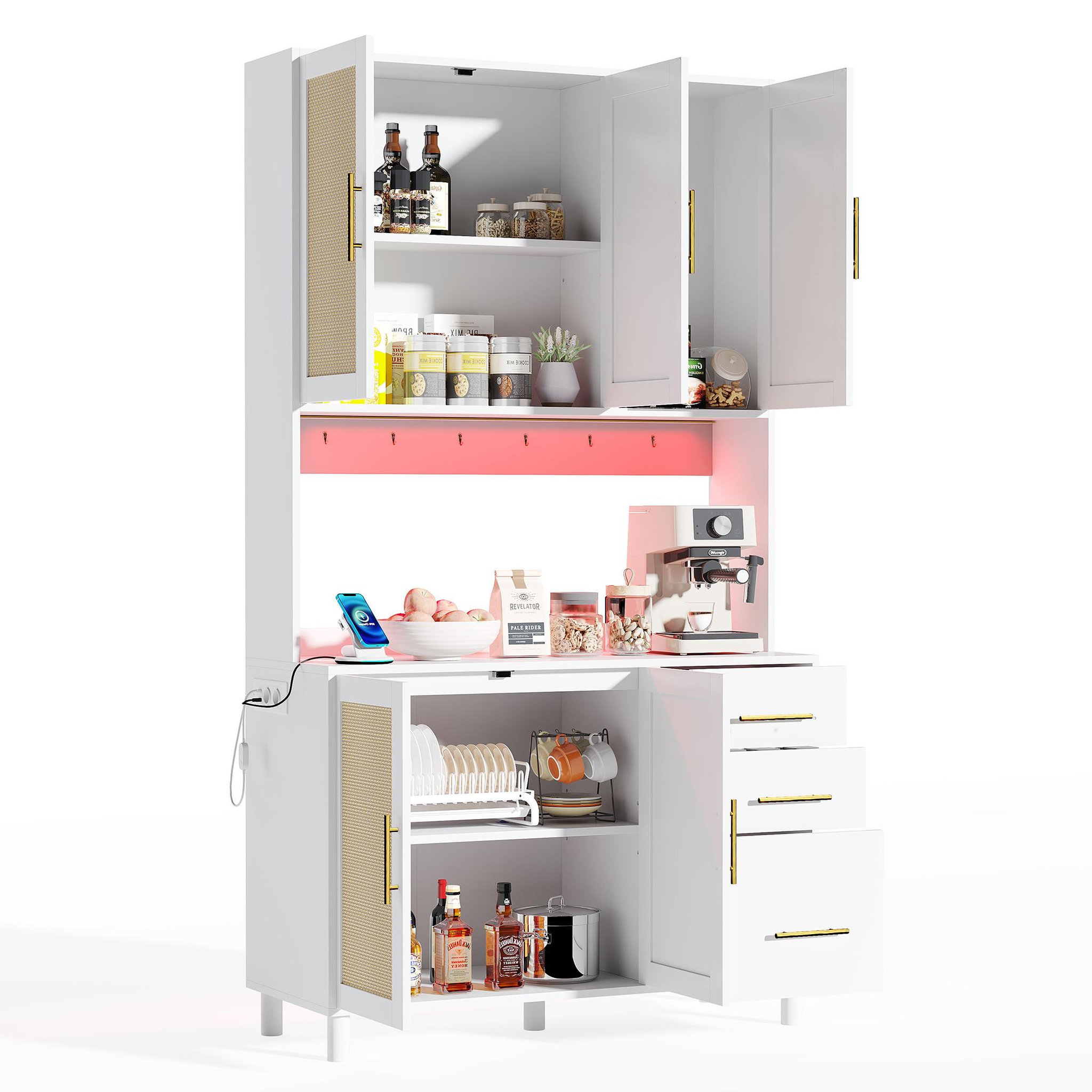 Voir la diapositive 1 : MERAX Buffet de cuisine 5 portes 3 tiroirs