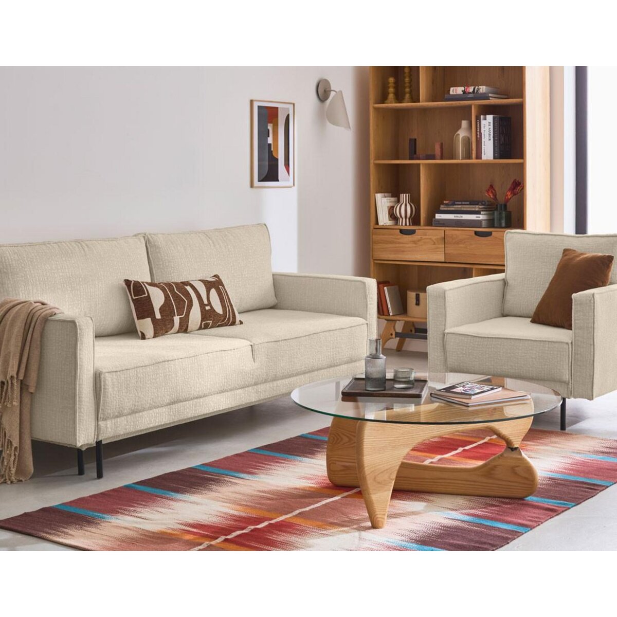 LISA DESIGN Charlie - canapé droit 3 places - convertible avec coffre - en tissu velours relief