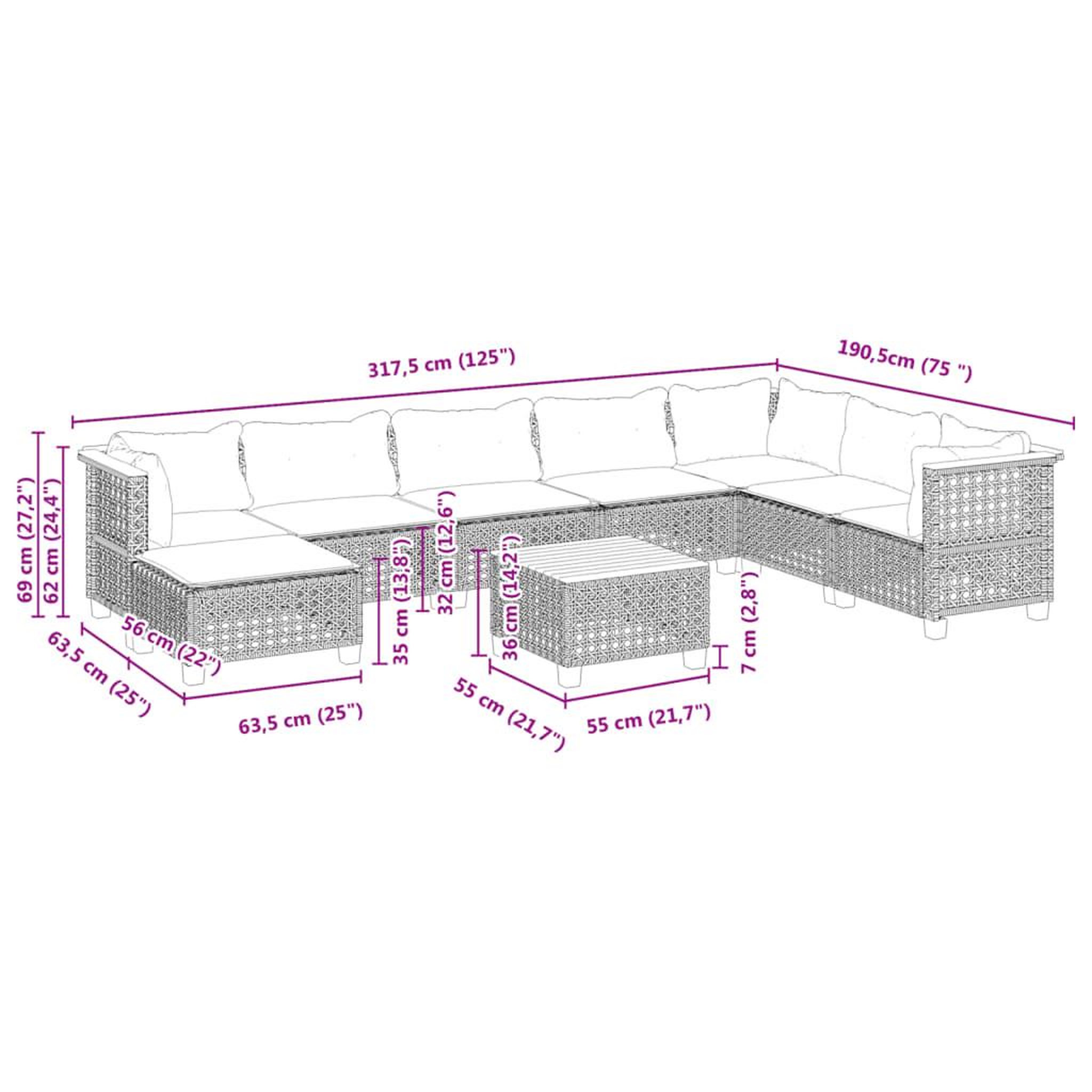 Voir la diapositive 6 : VIDAXL Salon de jardin 9 pcs avec coussins noir resine tressee