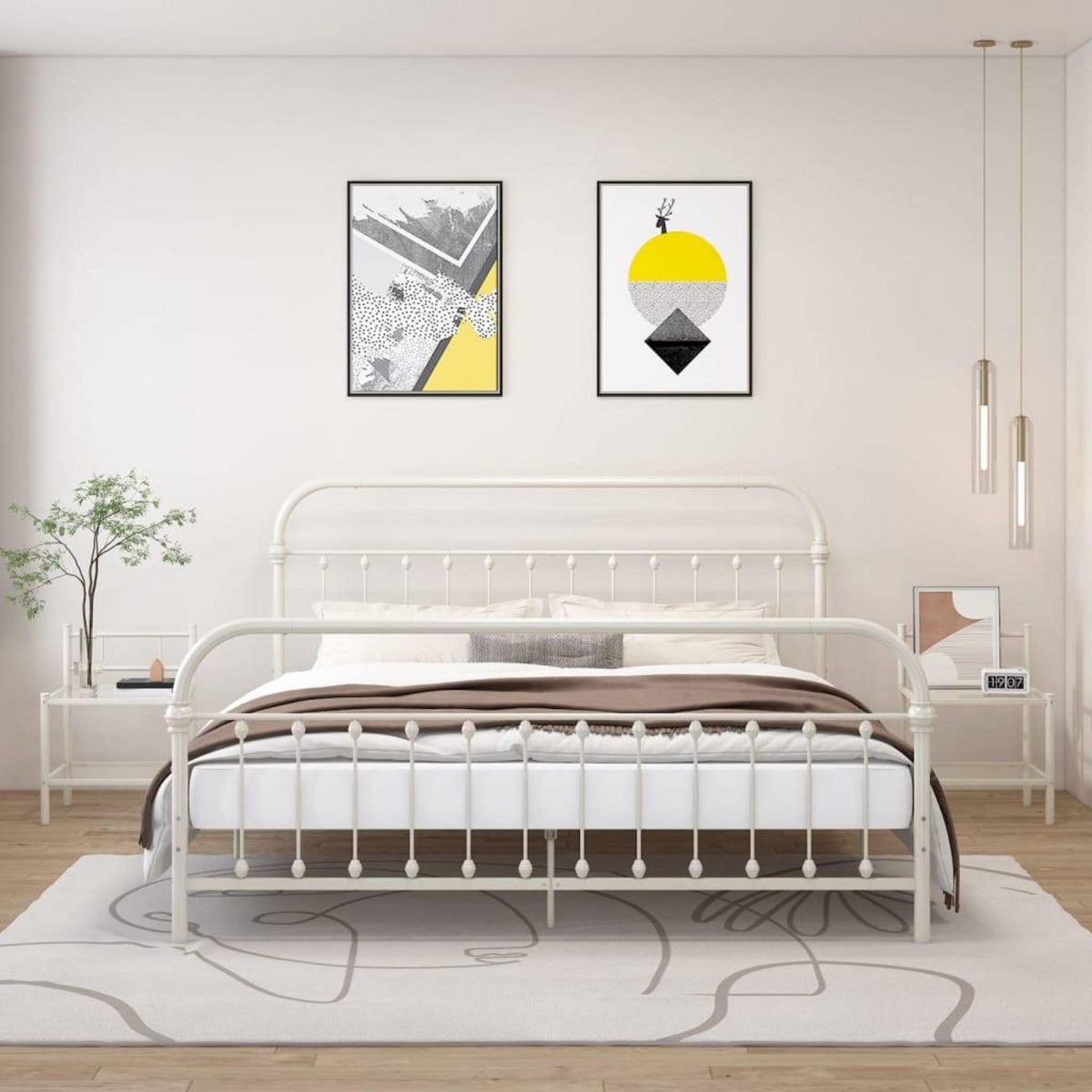 VIDAXL Tables de chevet 2 pcs Blanc et transparent Metal et verre