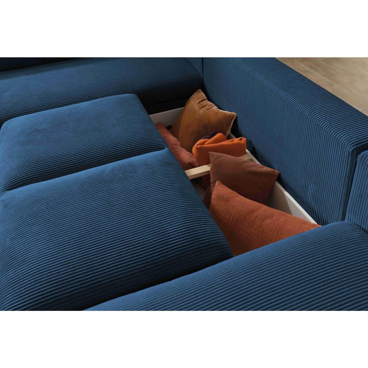 LISA DESIGN Livy - canapé panoramique convertible - avec coffre - en velours côtelé - 7 places - gauche