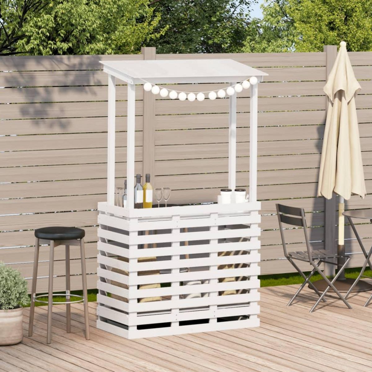VIDAXL Table de bar d'exterieur avec toit blanc bois massif