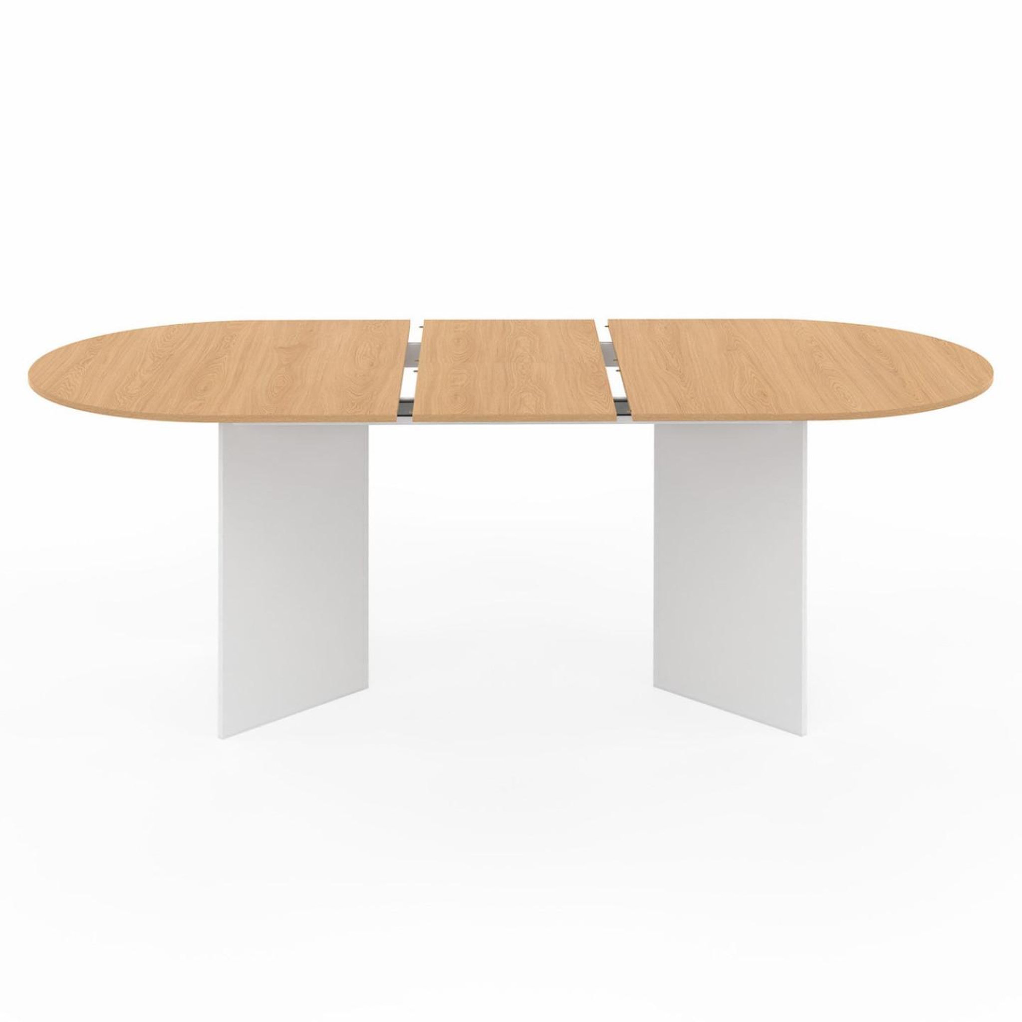 Voir la diapositive 3 : ID MARKET Table à manger extensible ovale marthe 6 -10 personnes bois façon hêtre et blanc 160-200 cm
