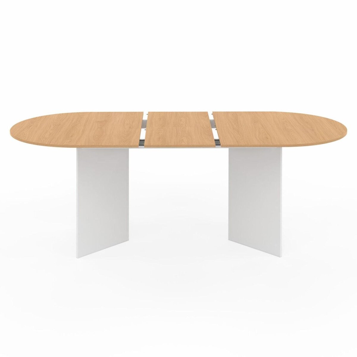 ID MARKET Table à manger extensible ovale MARTHE 6 -10 personnes bois façon hêtre et blanc 160-200 cm
