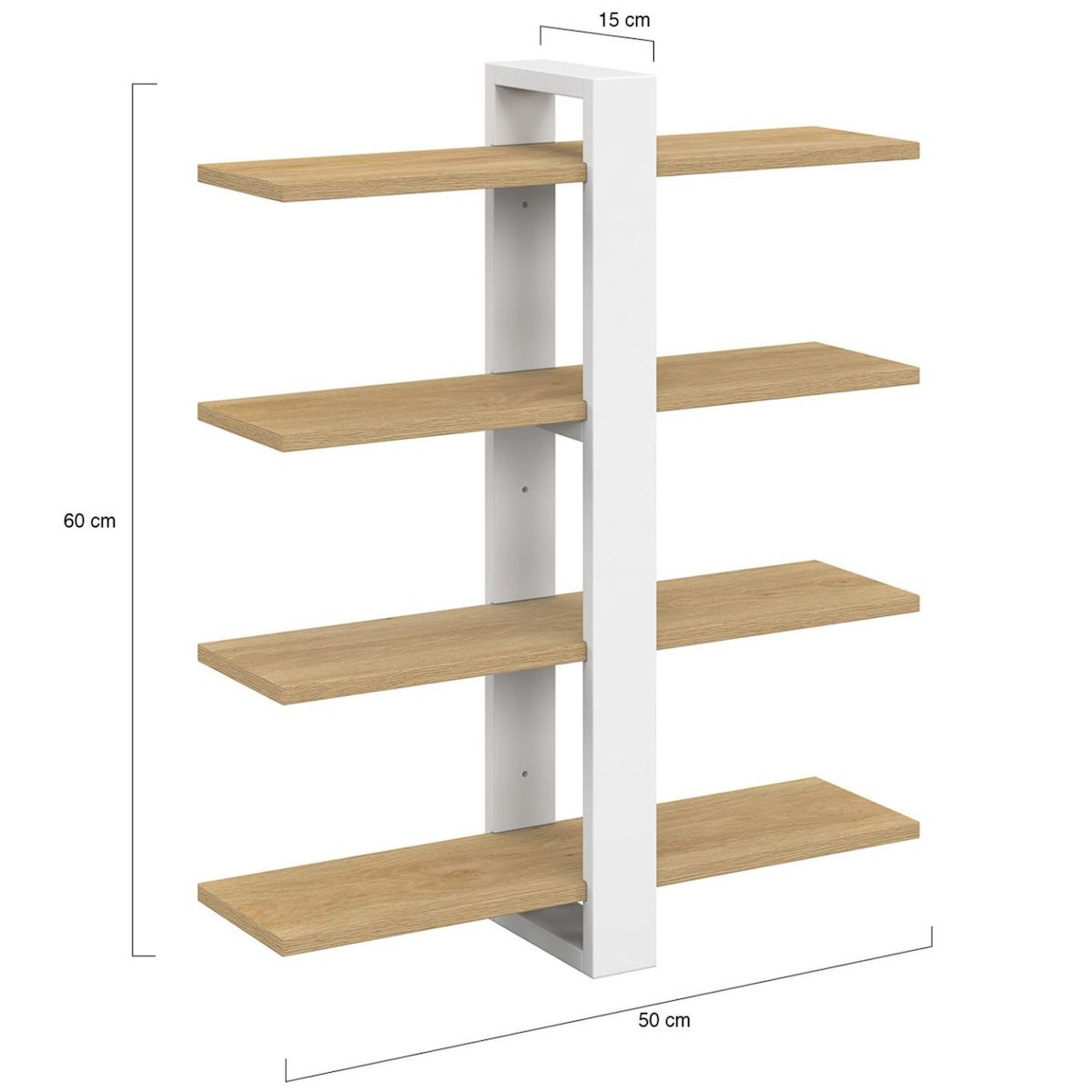ID MARKET Etagère murale avec étagères coulissantes ORA 4 niveaux façon hêtre et blanc