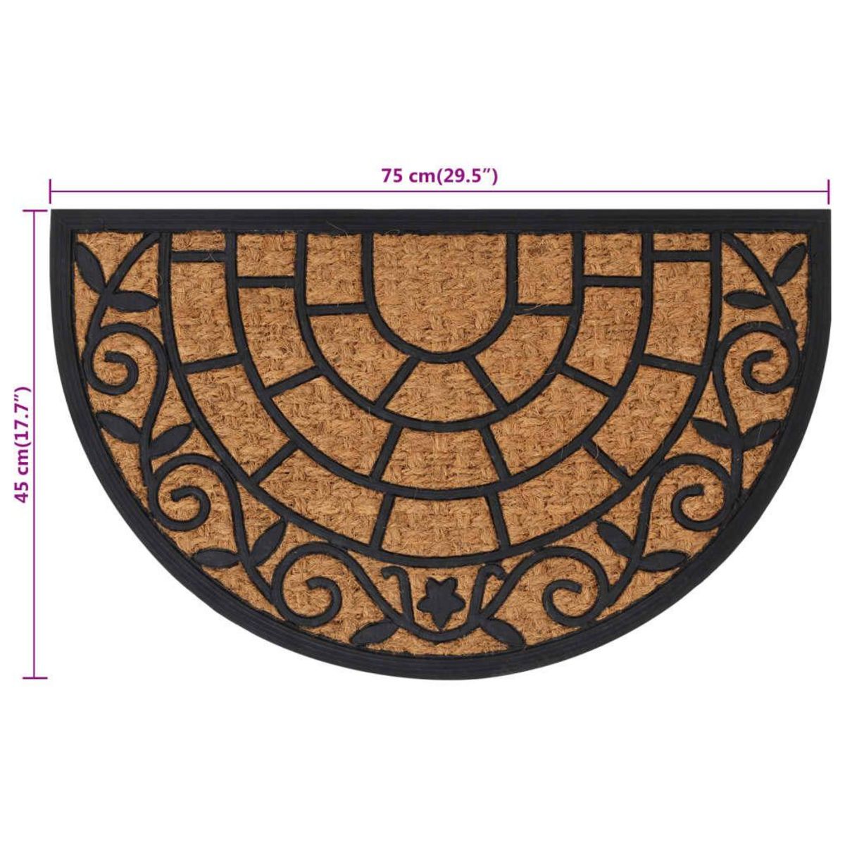 VIDAXL Tapis de porte demi-rond 45x75 cm caoutchouc et fibre de coco