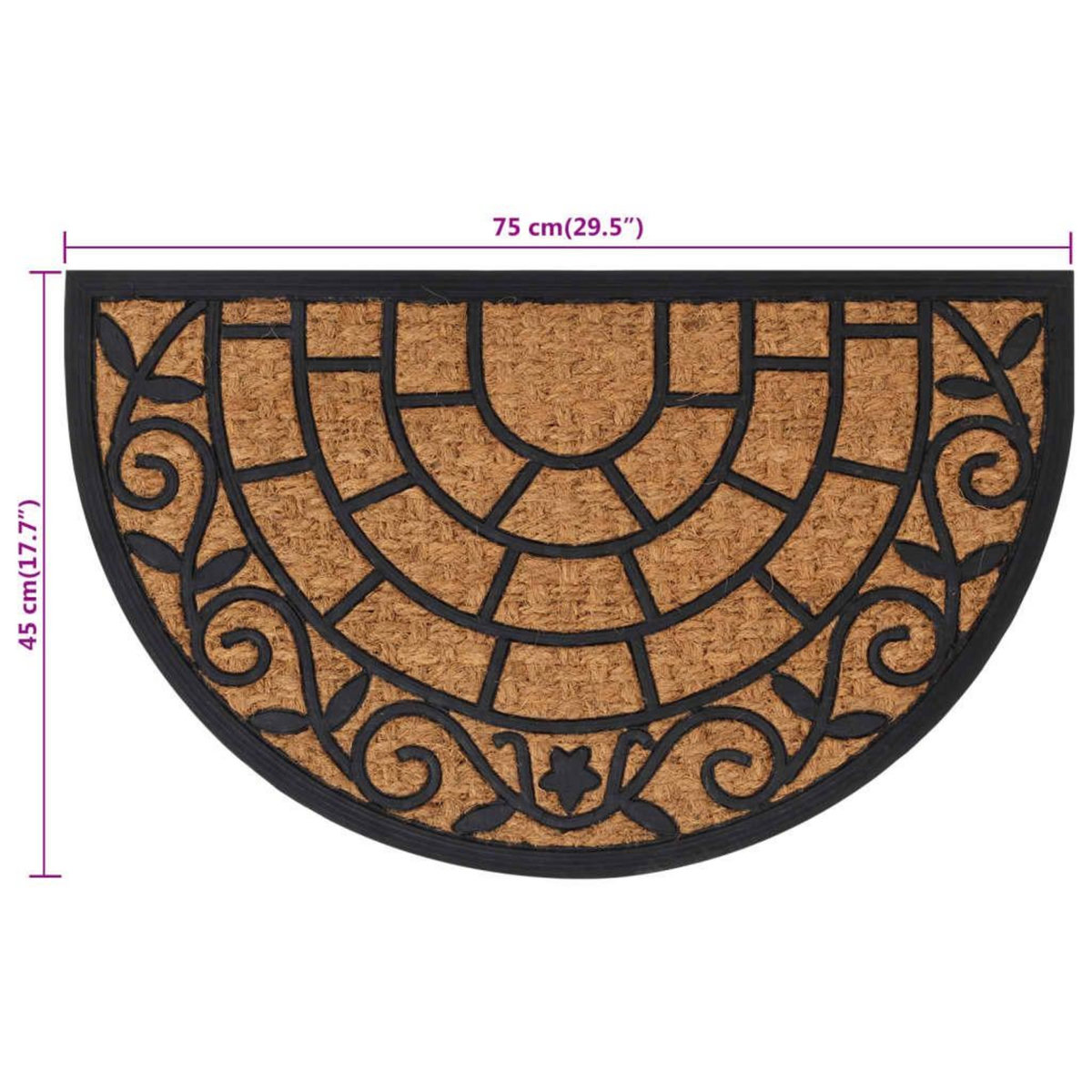 VIDAXL Tapis de porte demi-rond 45x75 cm caoutchouc et fibre de coco