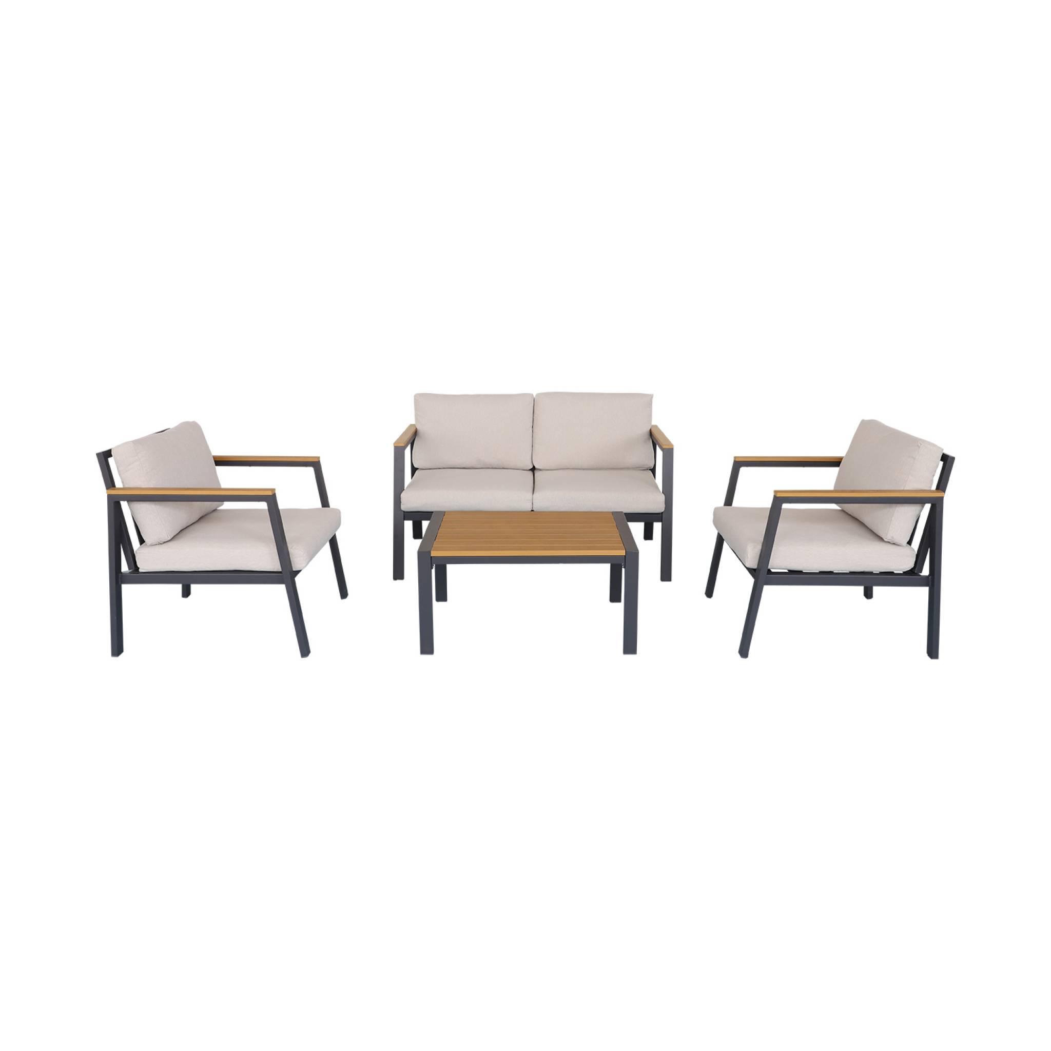 Voir la diapositive 5 : SWEEEK Salon de jardin Casoria, aluminium et polywood 4 places, 1 canapé, 2 fauteuils, 1 table basse