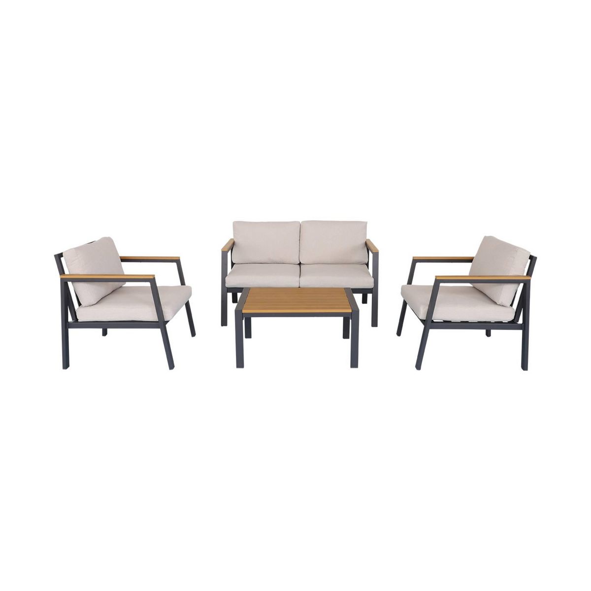 SWEEEK Salon de jardin Casoria, aluminium et polywood 4 places, 1 canapé, 2 fauteuils, 1 table basse