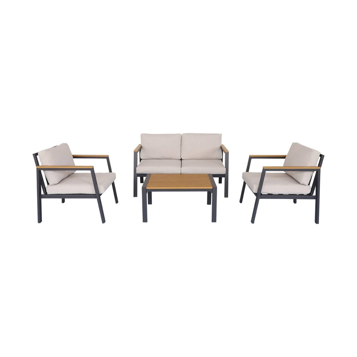 SWEEEK Salon de jardin Casoria, aluminium et polywood 4 places, 1 canapé, 2 fauteuils, 1 table basse