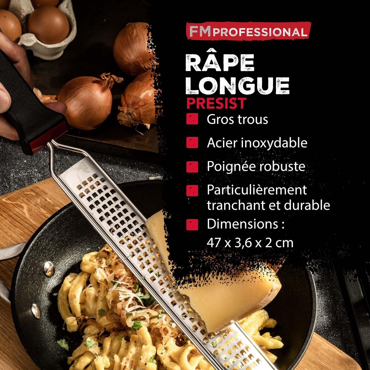 FM PROFESSIONAL Râpe à zeste longue gros grain avec couvercle de protection 42 cm FM Professional Gourmet
