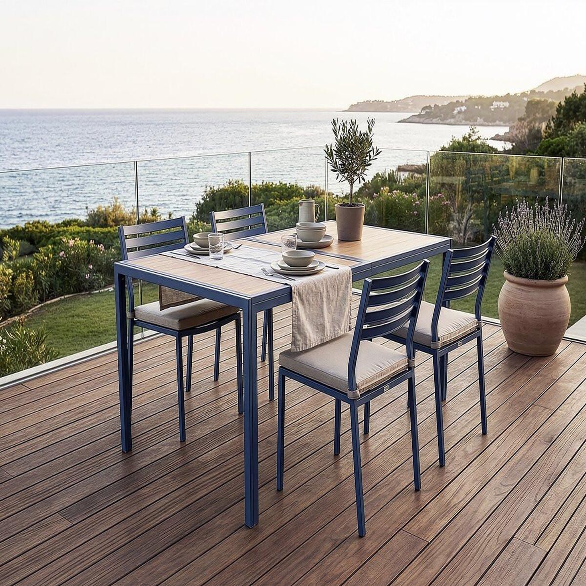 Voir la diapositive 2 : Habitat et Jardin Table de jardin métal imitation bois  Tossa  - 160 x 90 x 75 cm - Marron