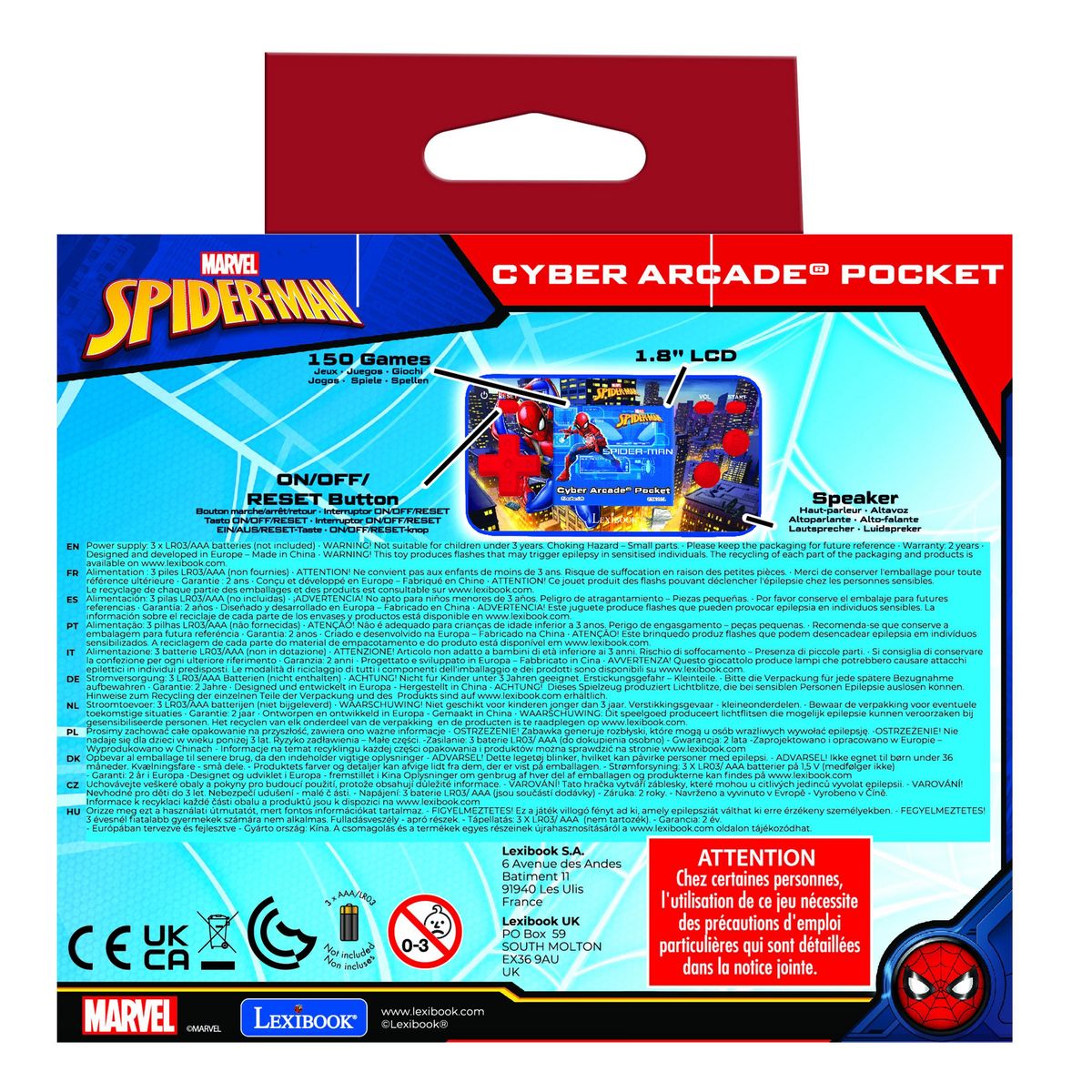 Lexibook Mini Console de jeux portable couleur Spiderman Cyber Arcade Pocket