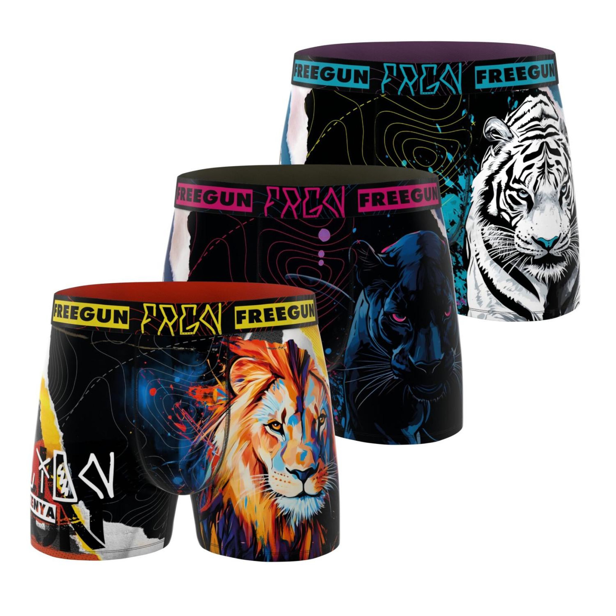 FREEGUN Lot de 3 boxers junior collection pop art animals. Coloris disponibles : Orange