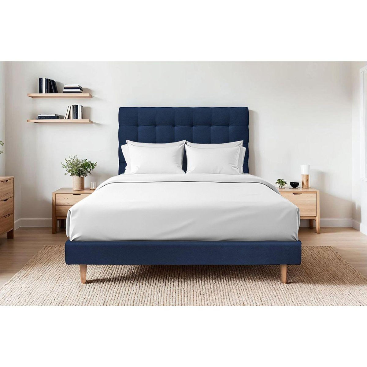 Sommeil de Plomb Lit avec tête de lit capitonnée velours et sommier kit - Hauteur totale : 29cm