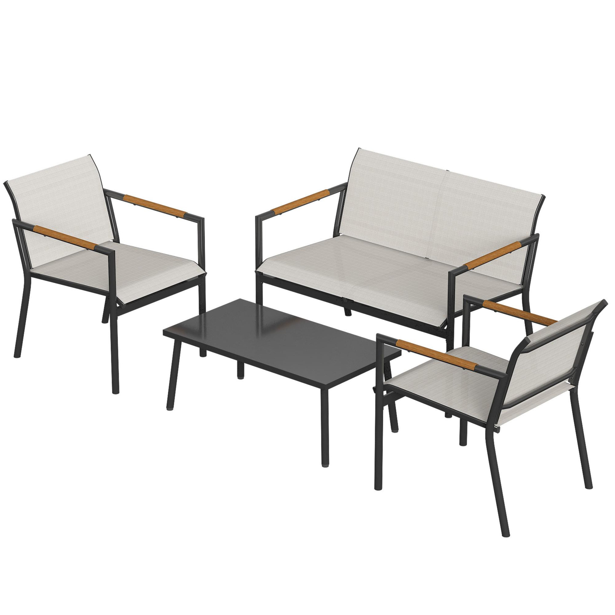 Voir la diapositive 5 : OUTSUNNY Salon de jardin design métal textilène effet bois 4 places 4 pièces