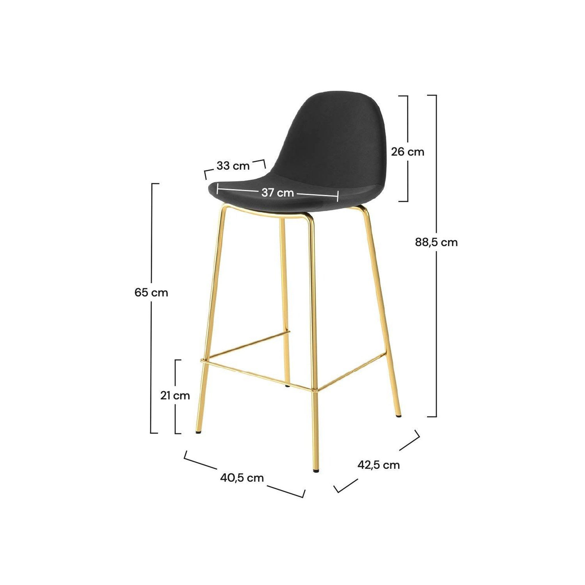 Voir la diapositive 4 : MAISON PAVANE Lot de 2 chaises pour îlot central 65 cm en velours noir et doré-Henrik