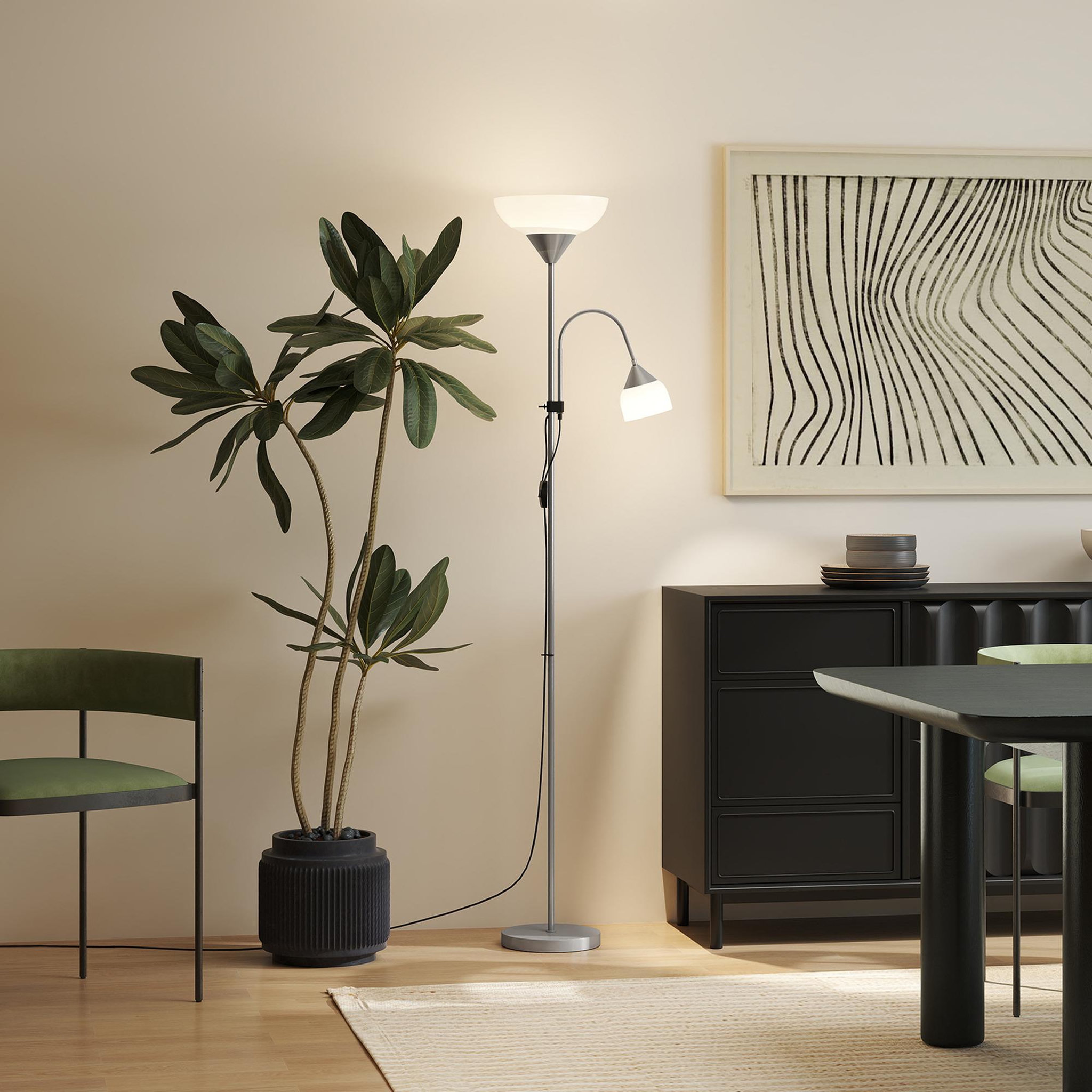Voir la diapositive 2 : HOMCOM Lampadaire 2 têtes douilles e27 e14 base métal dim. Ø28 x 179,5h cm gris blanc