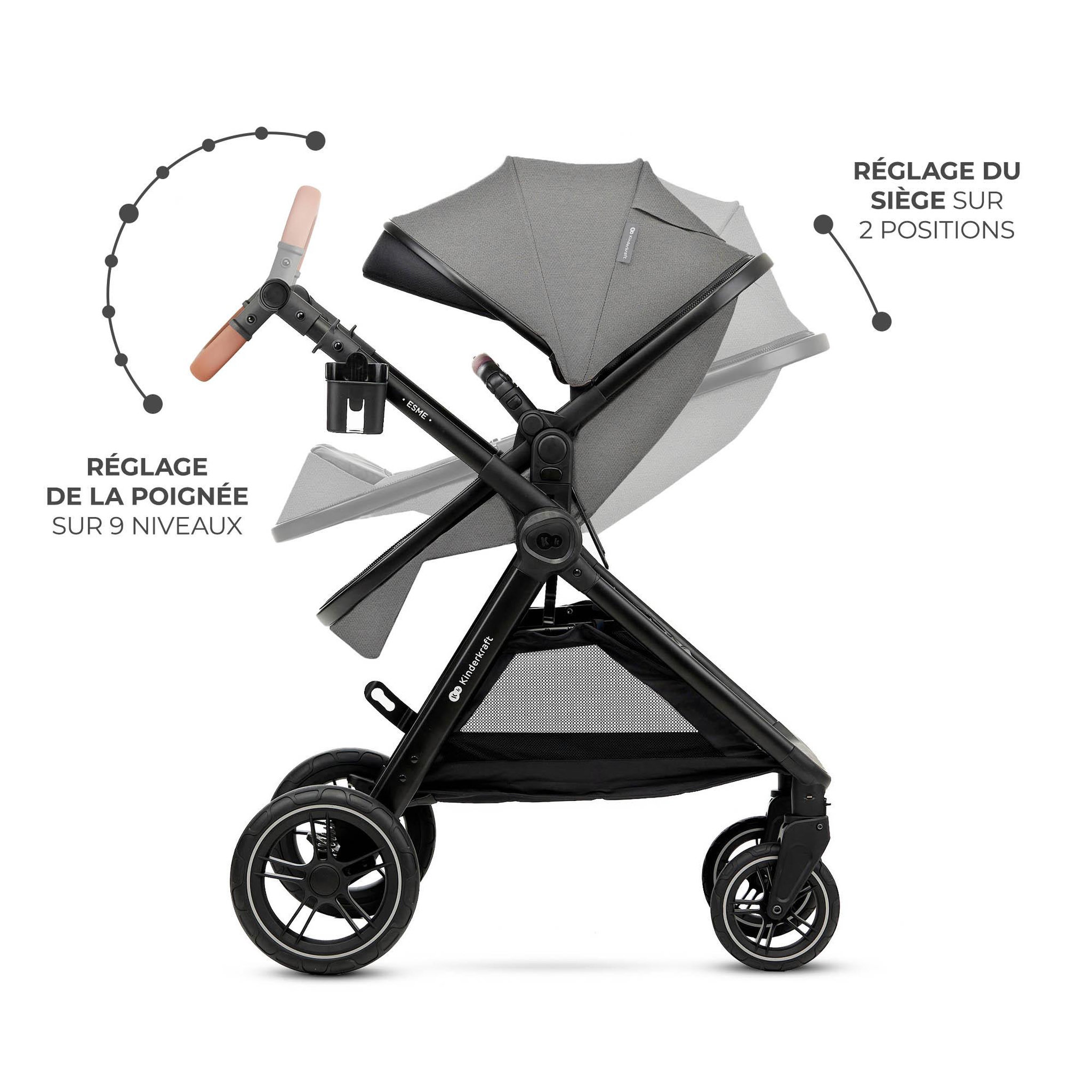 Voir la diapositive 3 : KINDERKRAFT Poussette multifonctionnelle 3 en 1 ESME PRO