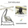 Voir la diapositive 5 : OUTSUNNY Balancelle de jardin 3 places convertible toit inclinaison réglable 2 tablettes support acier époxy gris polyester crème