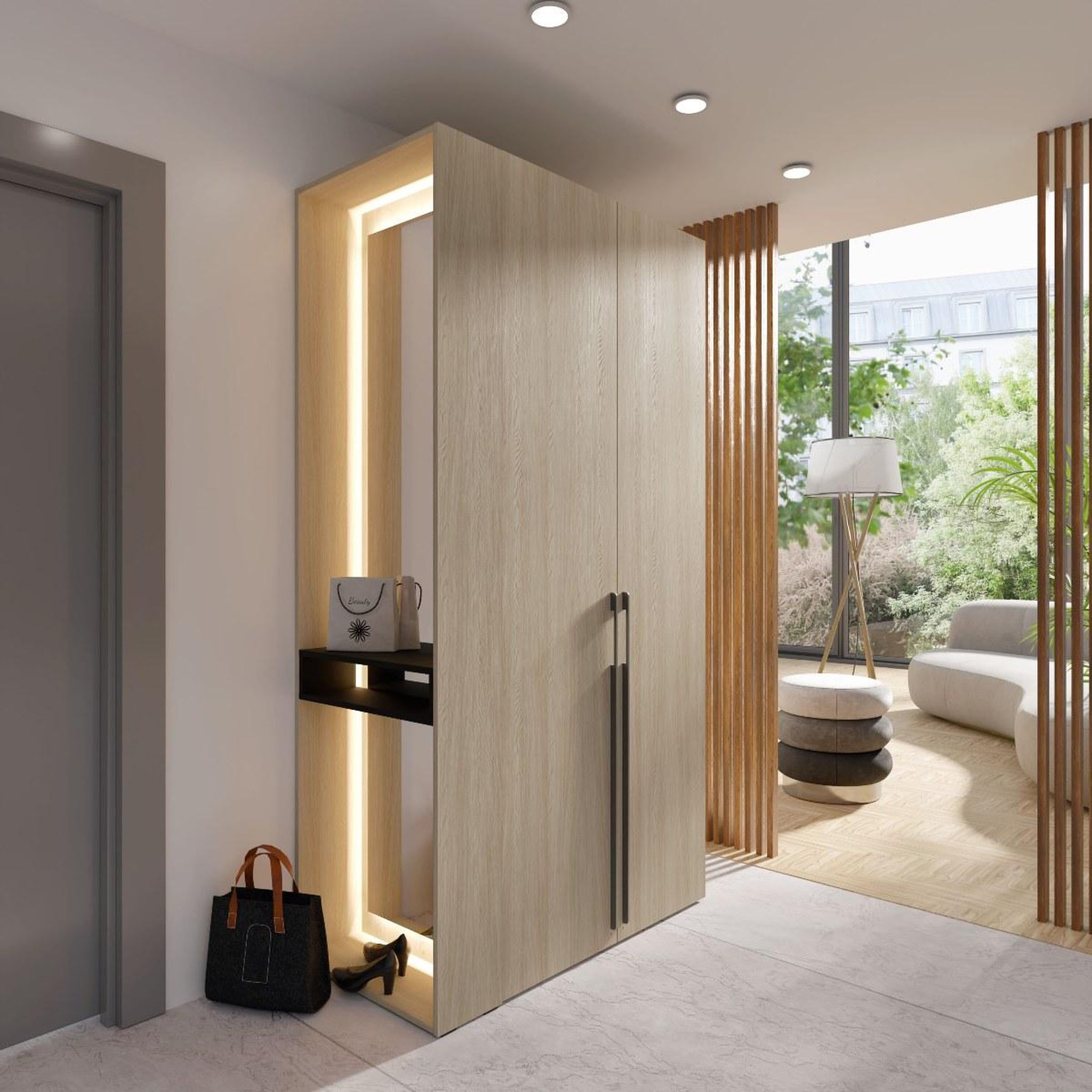 Voir la diapositive 4 : JLC KREATION Meuble d'entrée moderne en bois avec miroir 110cm orelia