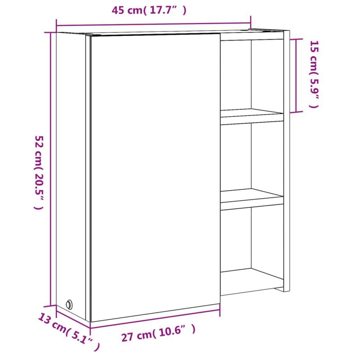 VIDAXL Armoire de salle de bain a miroir avec LED blanc 45x13x52 cm