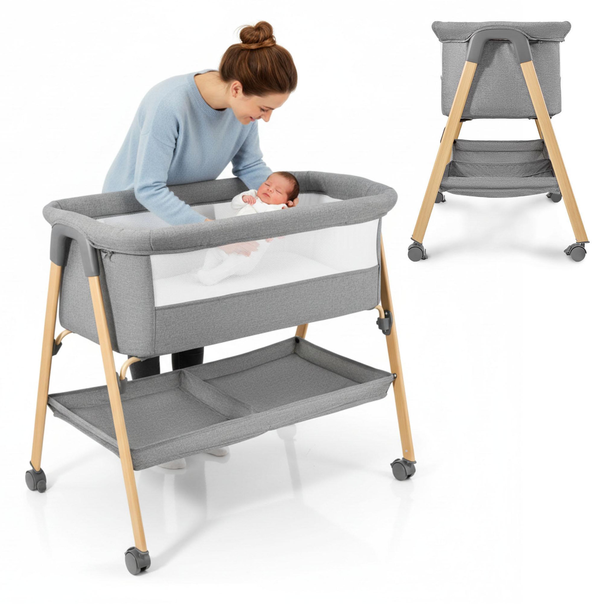 MOBY SYSTEM Lit de voyage Bébé Cododo Autoportant, Matelas, Berceau 0-6 Mois, Pliable, Maille Respirante, Roues