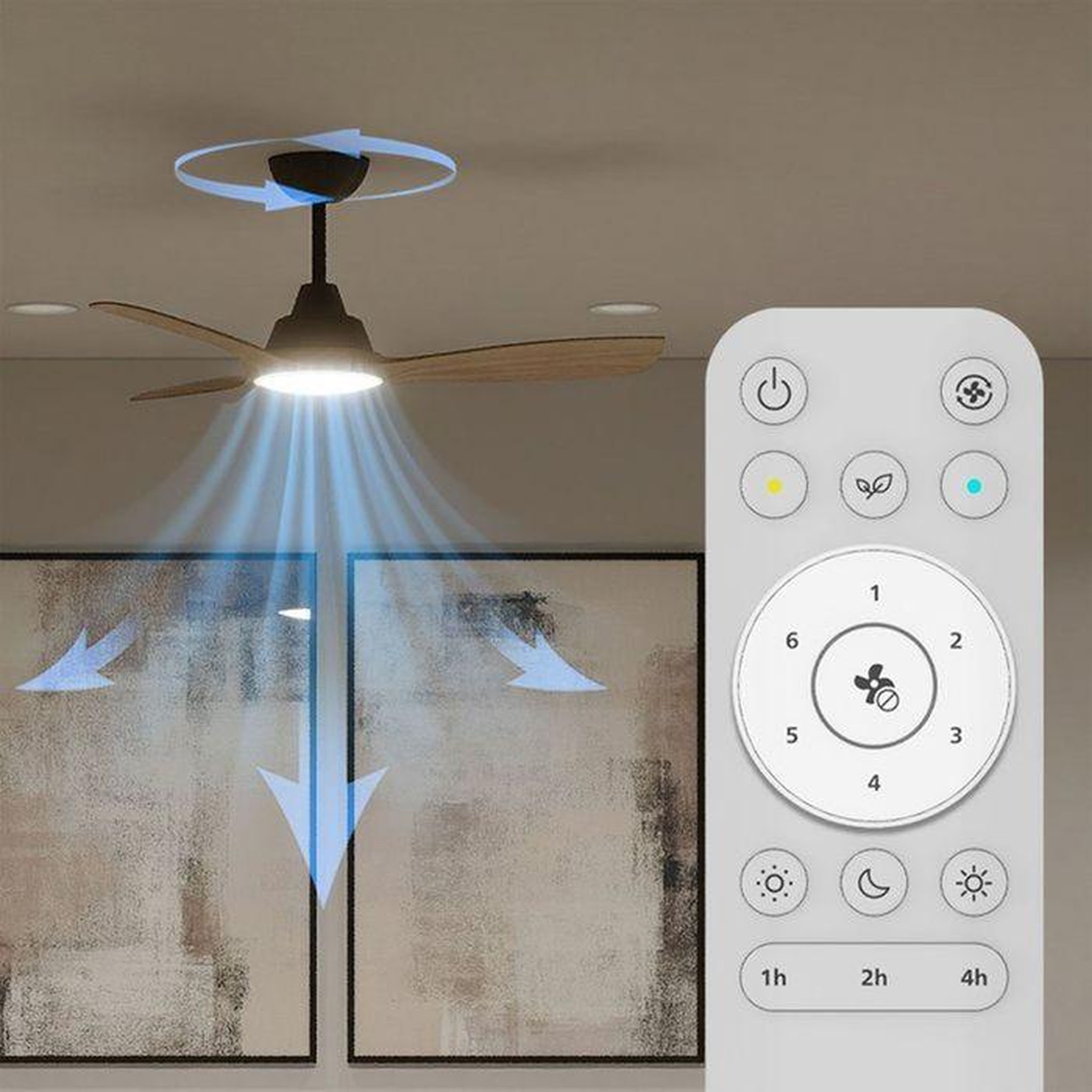Voir la diapositive 3 : Philips Ventilateur de plafond - Philips - Olas - Pales fixes - Diametre 106 cm - Noir/Bois - LED intégrée + télécommande