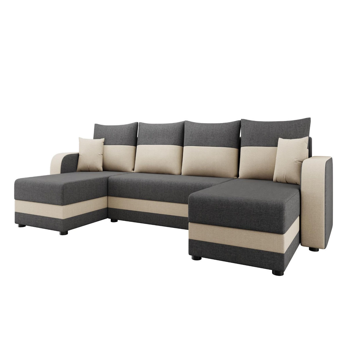 BEST MOBILIER Harvey - canapé panoramique en u 7 places convertible avec coffre en tissu bicolore