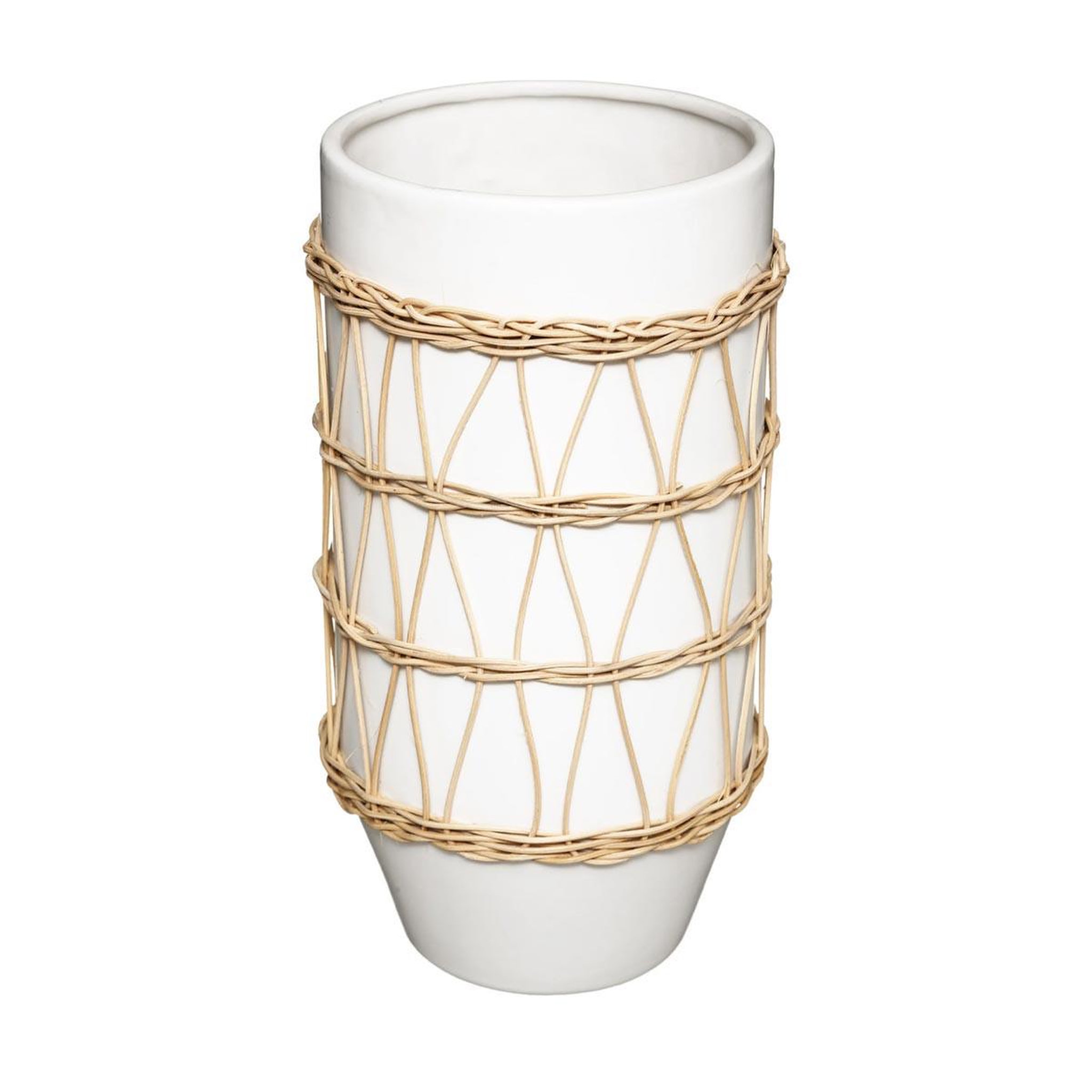 ATMOSPHERA Vase design en céramique  rotin  25cm blanc
