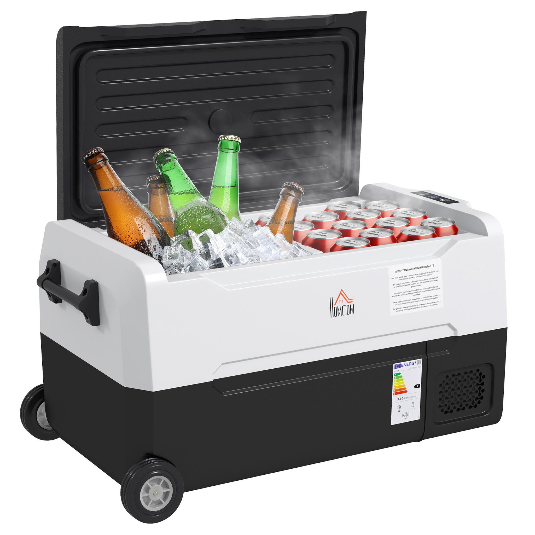 Voir la diapositive 1 : HOMCOM Glacière électrique portable 30,5L pour voiture - congélateur réfrigérateur 2 zones - LED - noir blanc