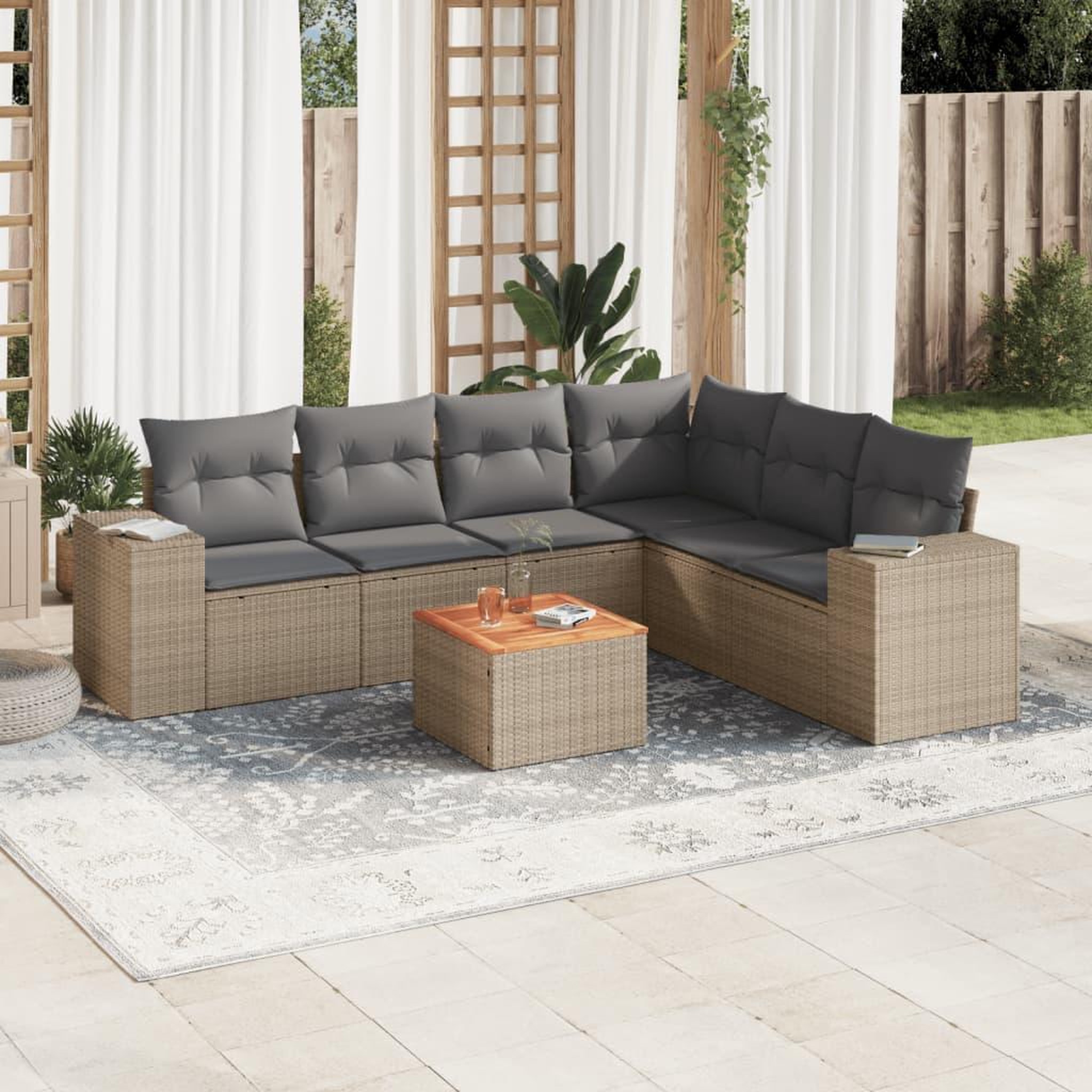 VIDAXL Salon de jardin avec coussins 7 pcs beige resine tressee
