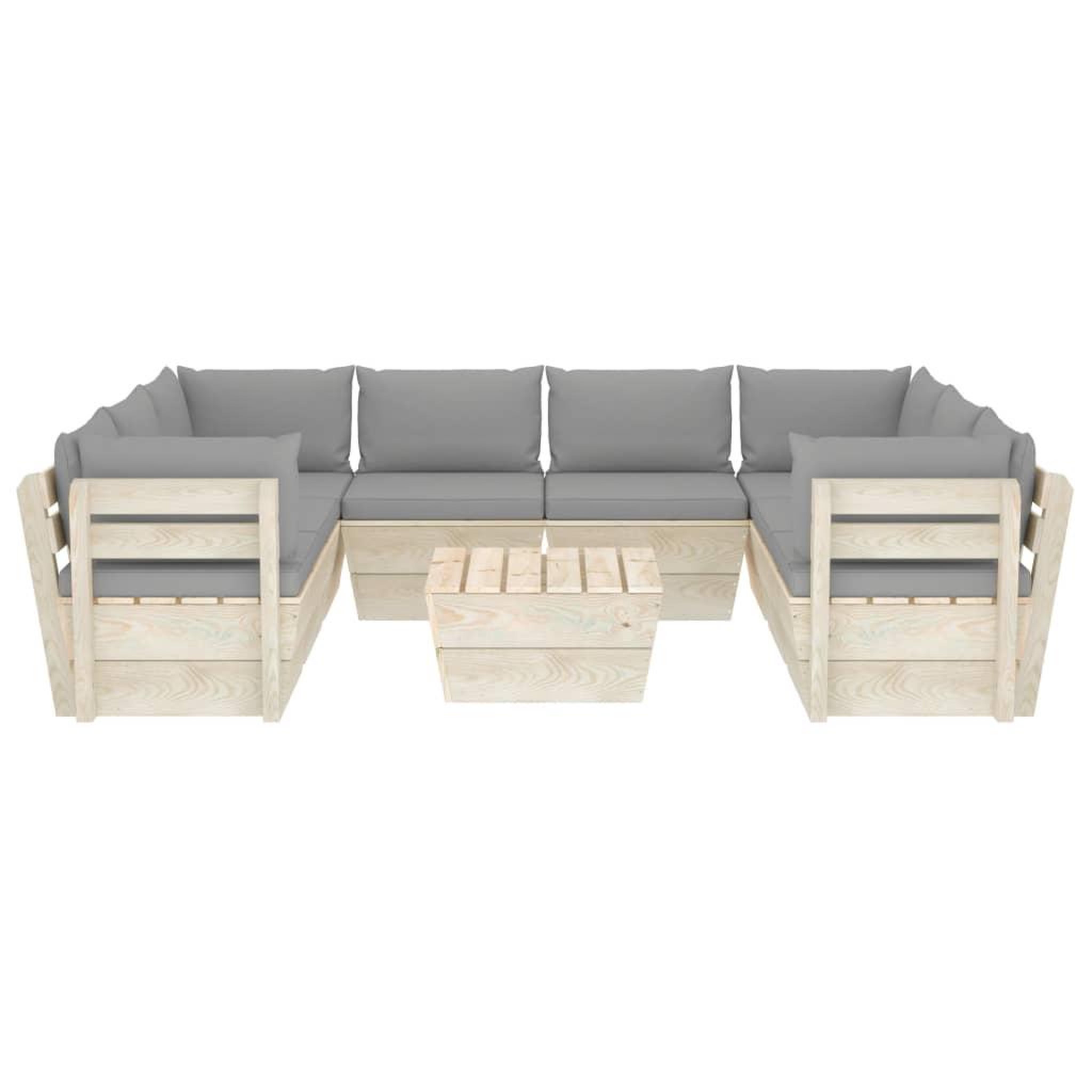 Voir la diapositive 3 : VIDAXL Salon de jardin palette 9 pcs avec coussins bois d'epicea