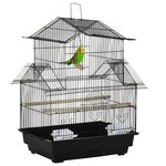 PAWHUT Cage à oiseaux design maison perchoirs mangeoires balançoire 3 portes plateau excrément amovible + poignée transport métal noir