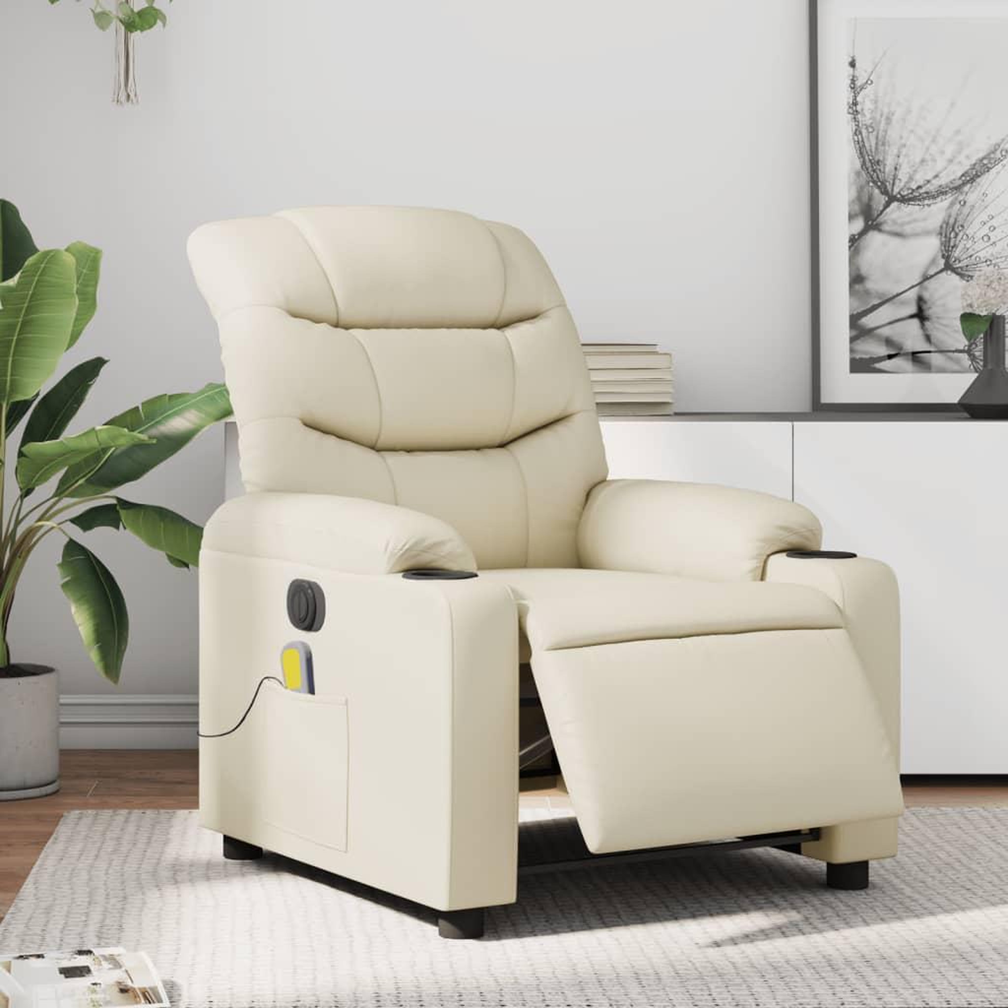 VIDAXL Fauteuil de massage inclinable electrique creme similicuir