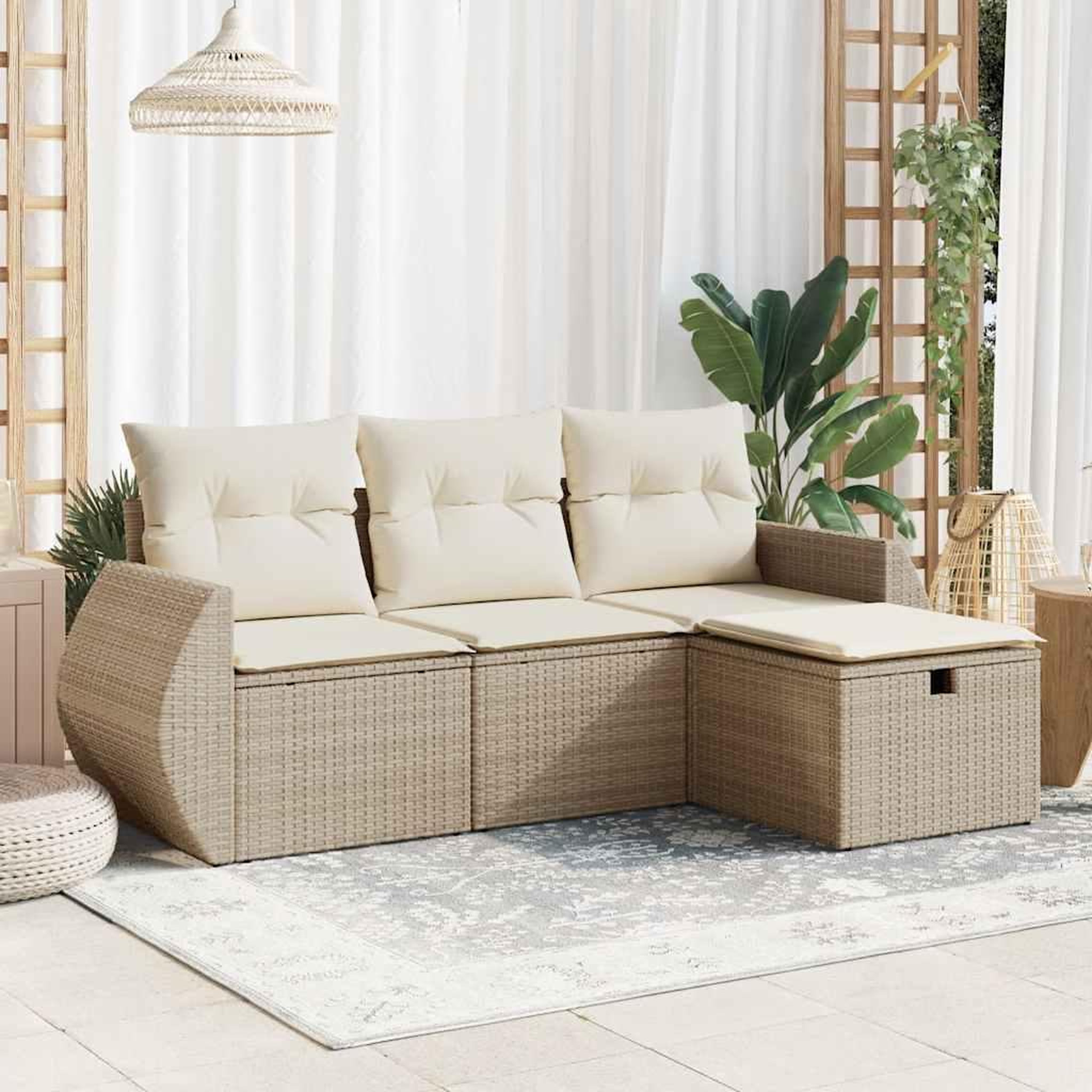 VIDAXL Salon de jardin avec coussins 4 pcs beige resine tressee