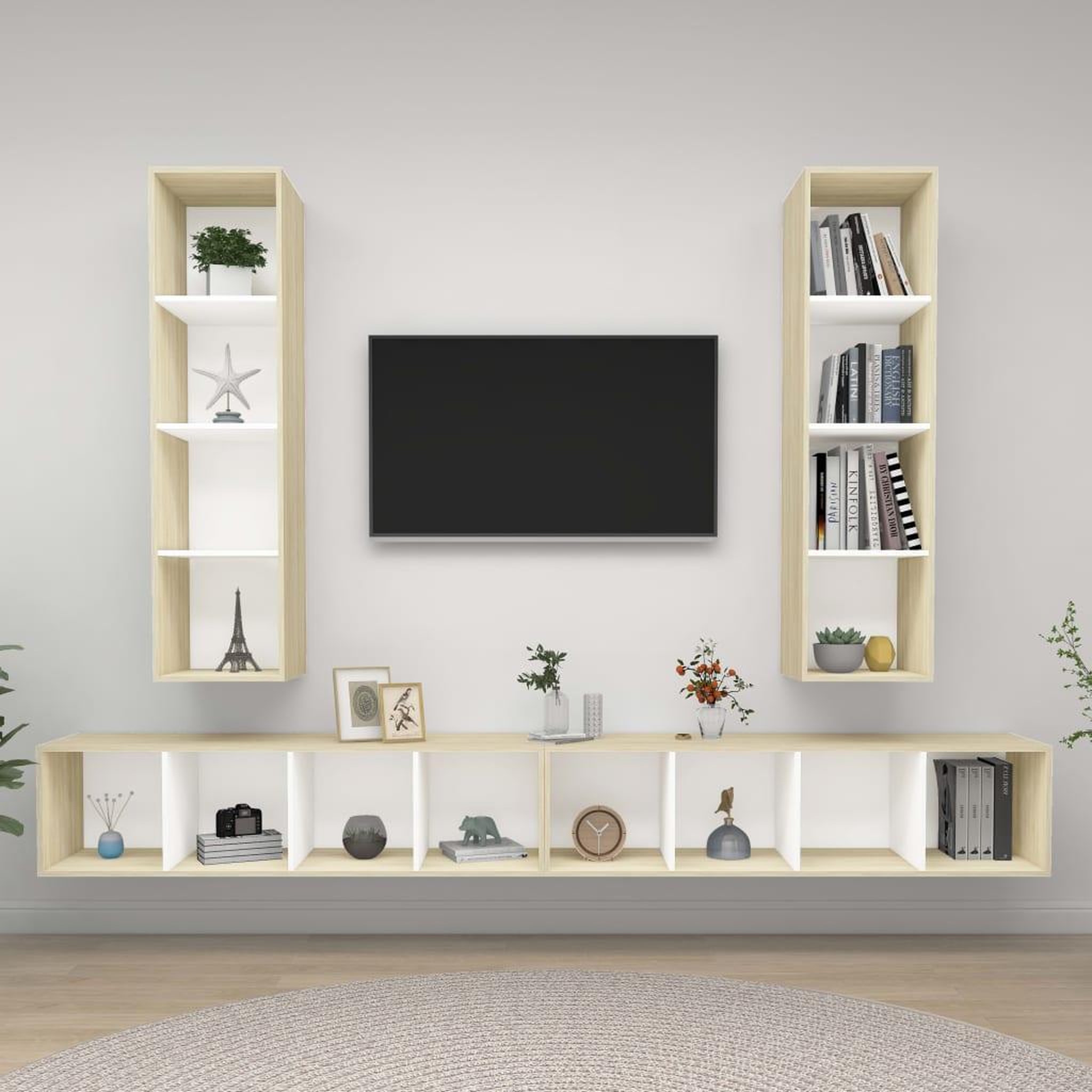 Voir la diapositive 1 : VIDAXL Meubles TV muraux 4 pcs Blanc et chene sonoma Bois d'ingenierie
