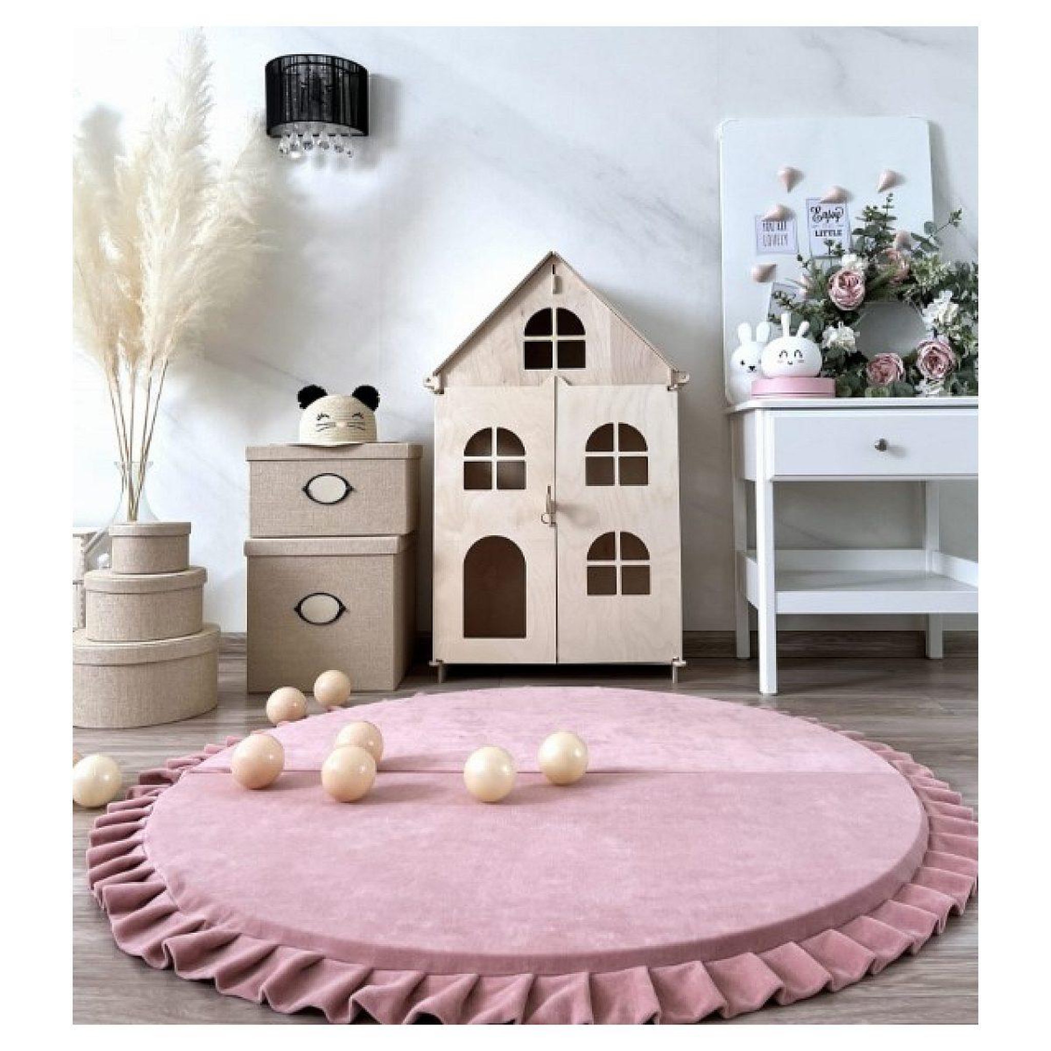 Voir la diapositive 2 : MONIO FOR KIDS Tapis de jeu pliable en velours 105 rond rose