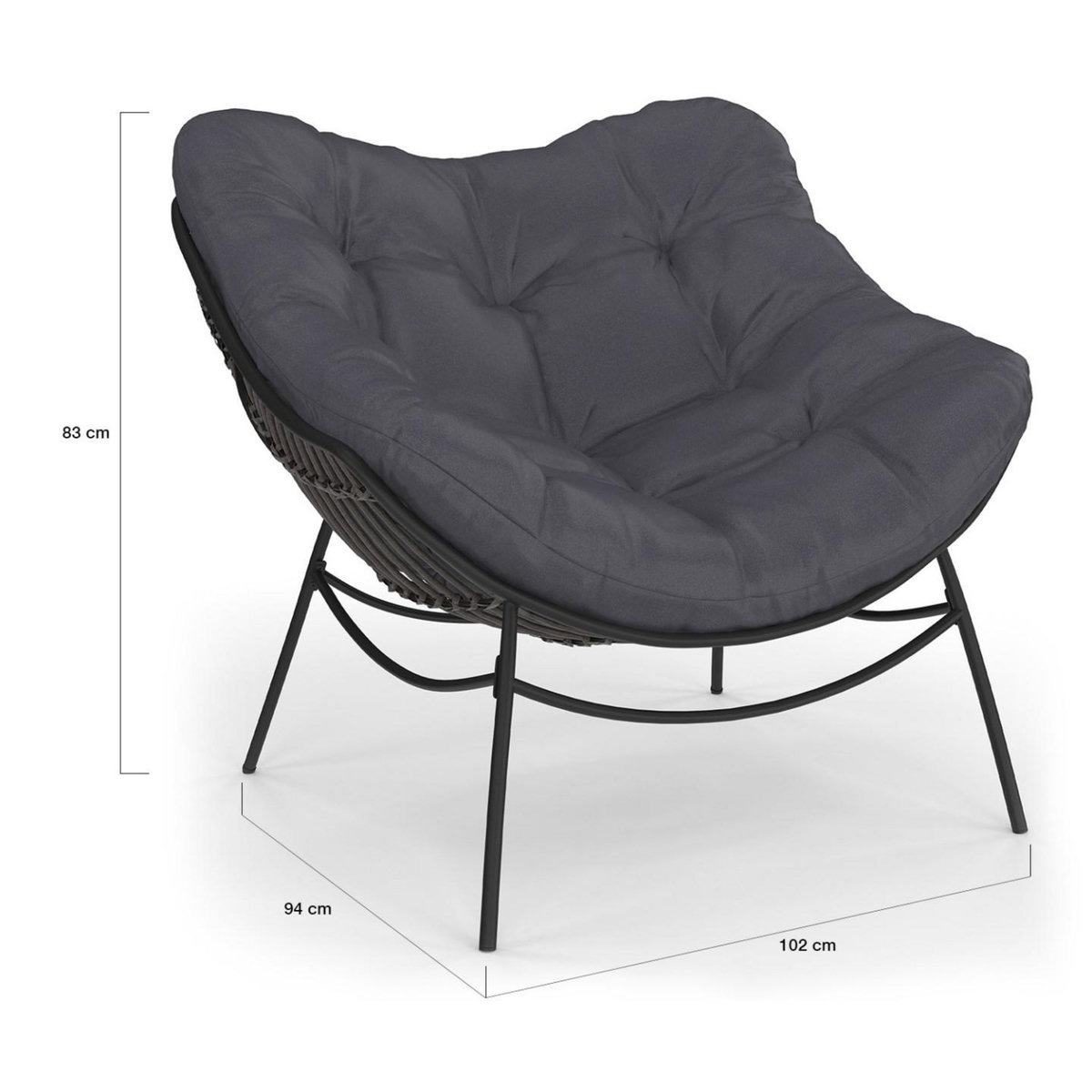 ID MARKET Fauteuil de jardin relax LOA effet rotin gris et coussin gris