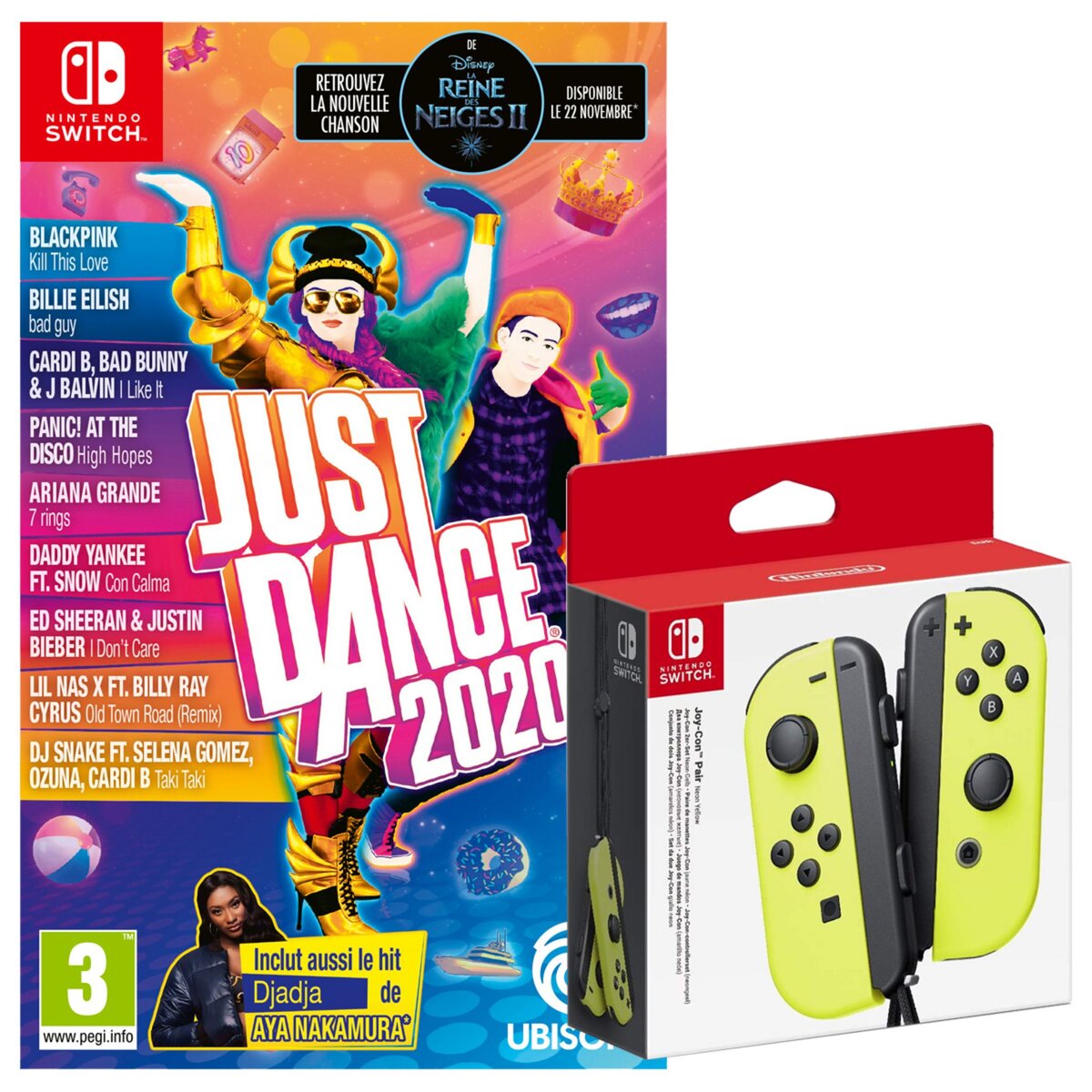 Manette Joy-Con Jaune Néon Nintendo Switch + Just Dance 2020