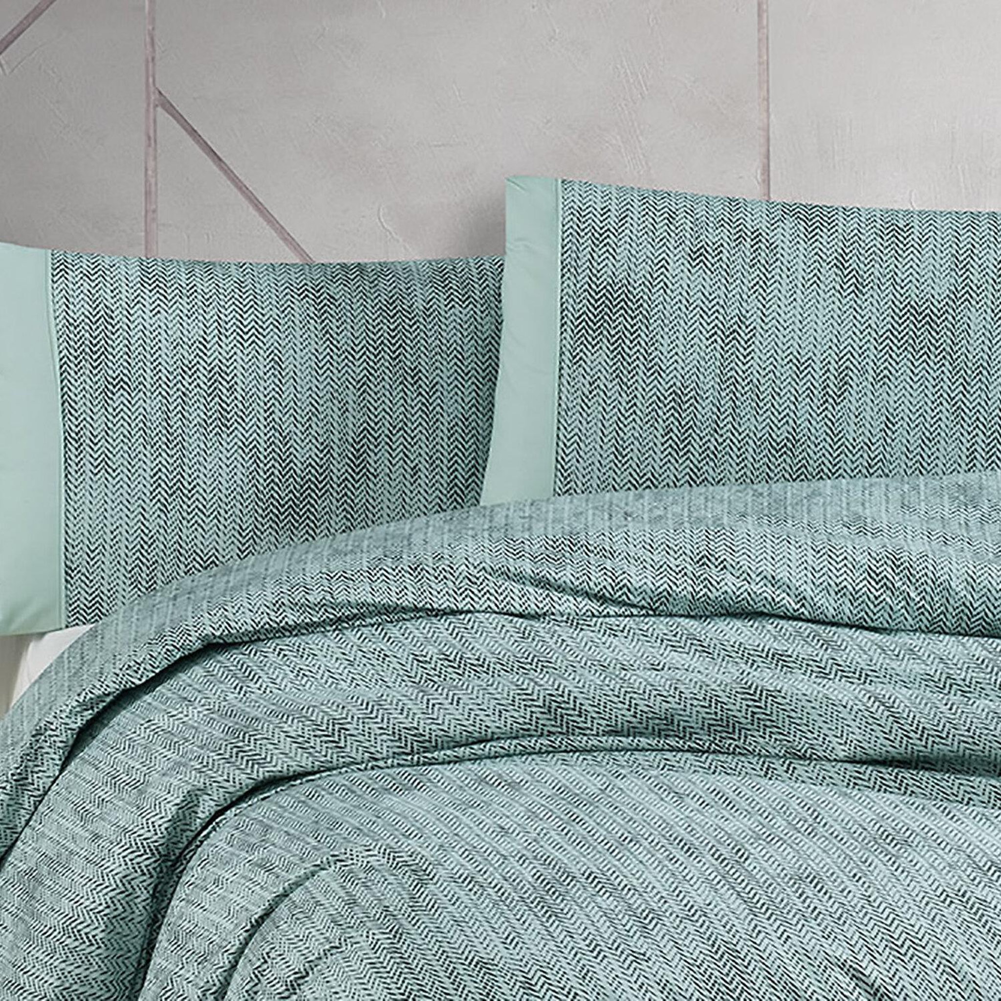 Voir la diapositive 2 : Home collection Parure housse de couette 3 pcs 240x220 cm 100% coton 57 fils imprimé. Effect mint