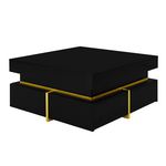 MERAX Table Basse Carrée Brillante Avec 2 Tiroirs Noir