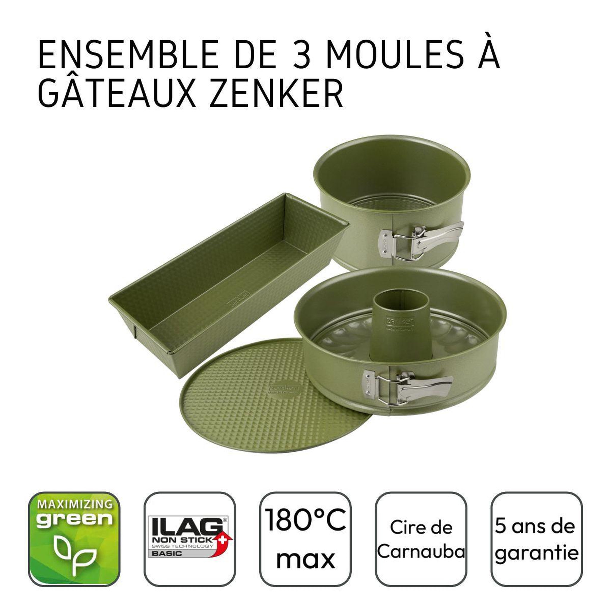 Voir la diapositive 4 : ZENKER Ensemble de 3 moules à gâteaux de 18 à 30 cm zenker green vision