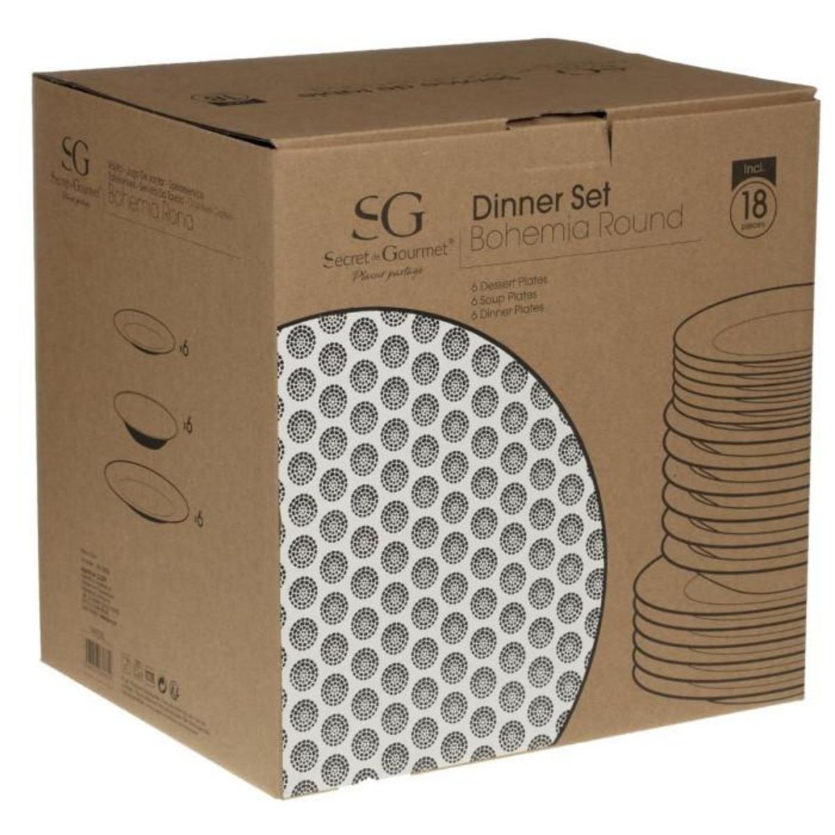 SECRET DE GOURMET Service de Table 18 Pièces  Bohemia Rond  27cm Noir
