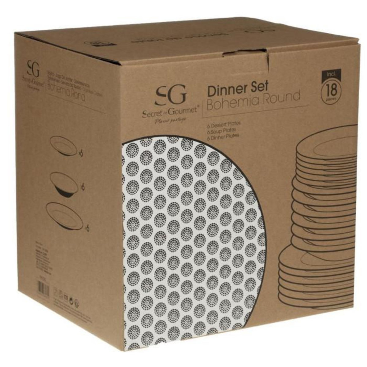 SECRET DE GOURMET Service de Table 18 Pièces  Bohemia Rond  27cm Noir