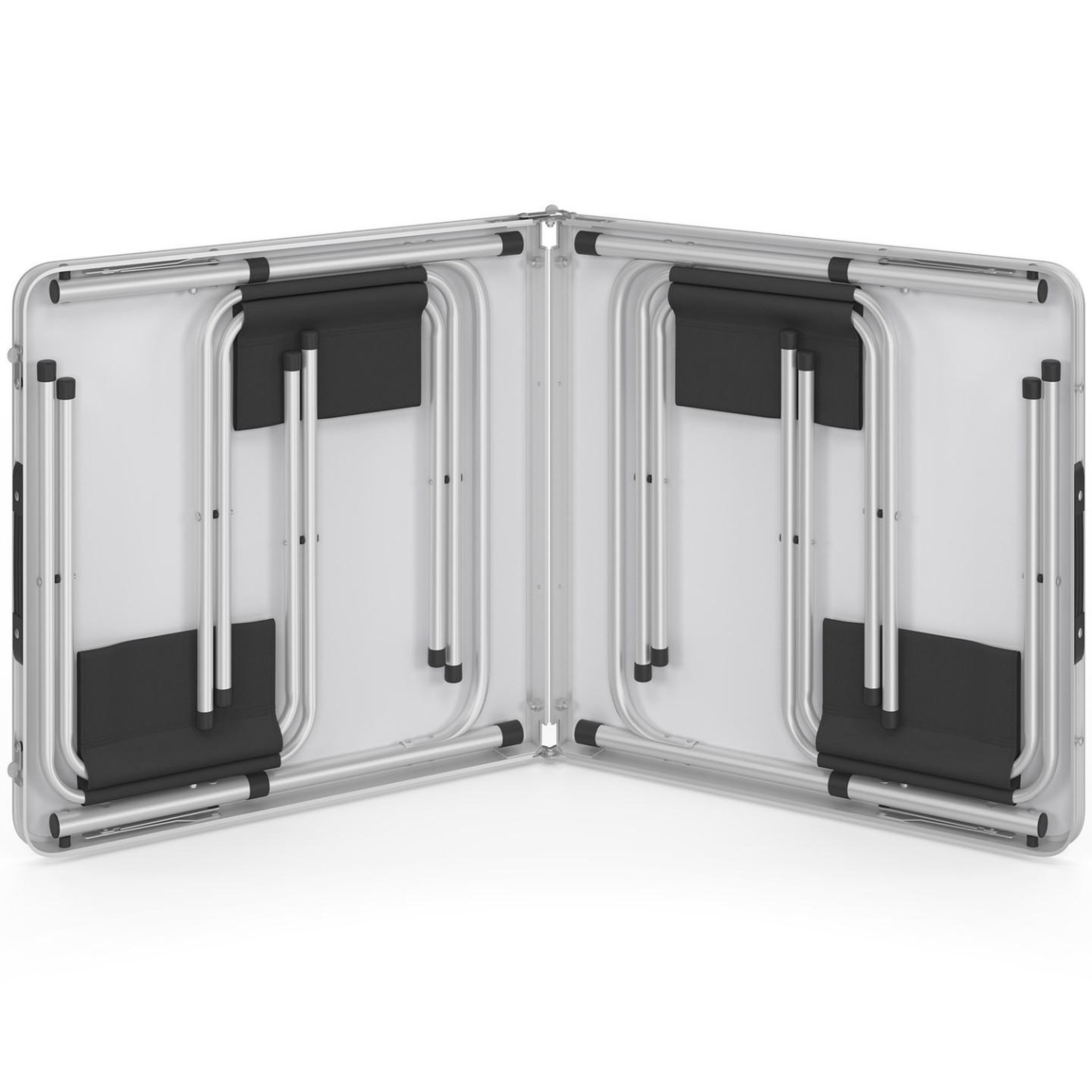 Voir la diapositive 4 : ID MARKET Table de camping pliante d'appoint 120 cm réglable en hauteur et 4 tabourets noirs