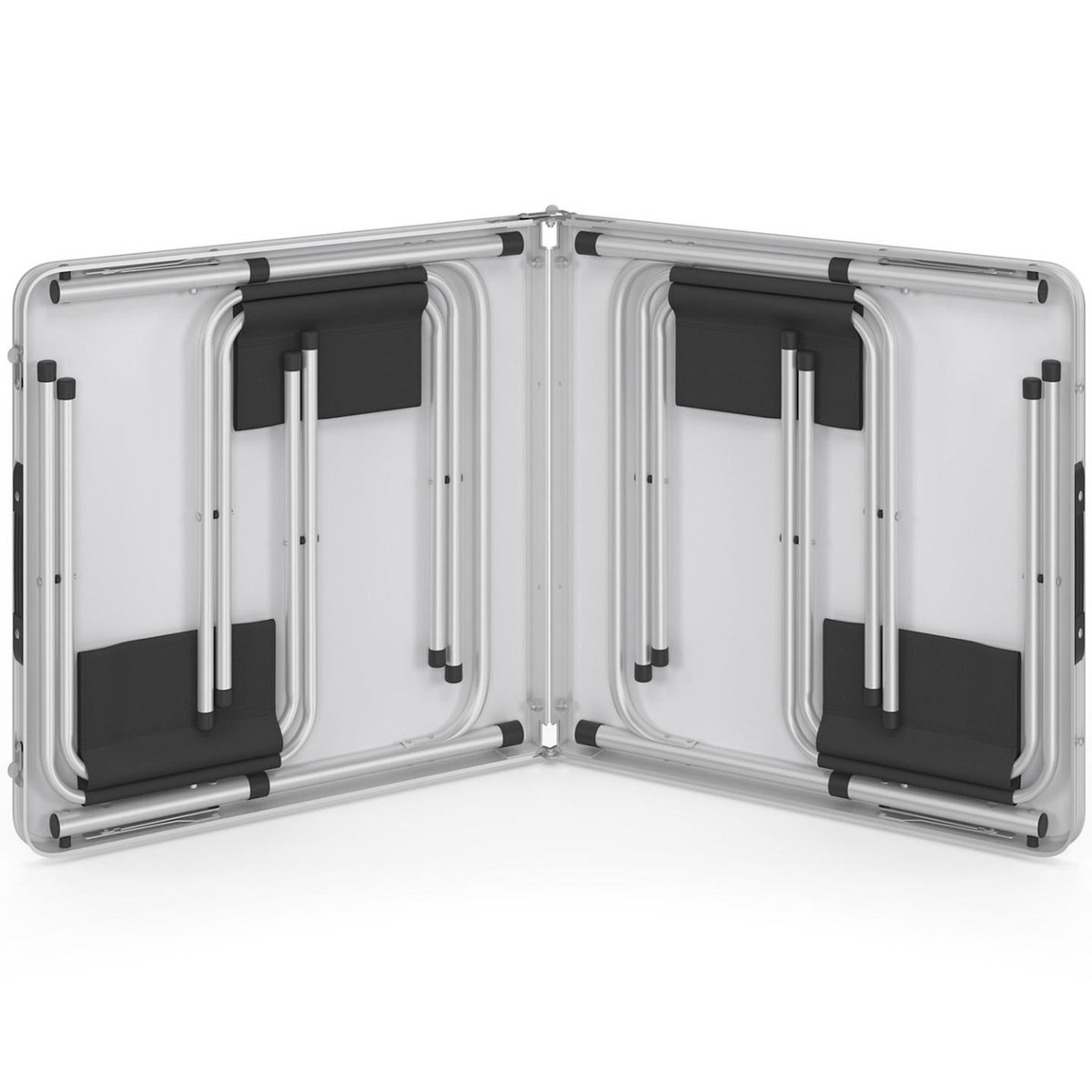 ID MARKET Table de camping pliante réglable en hauteur 120 cm et 4 tabourets noirs