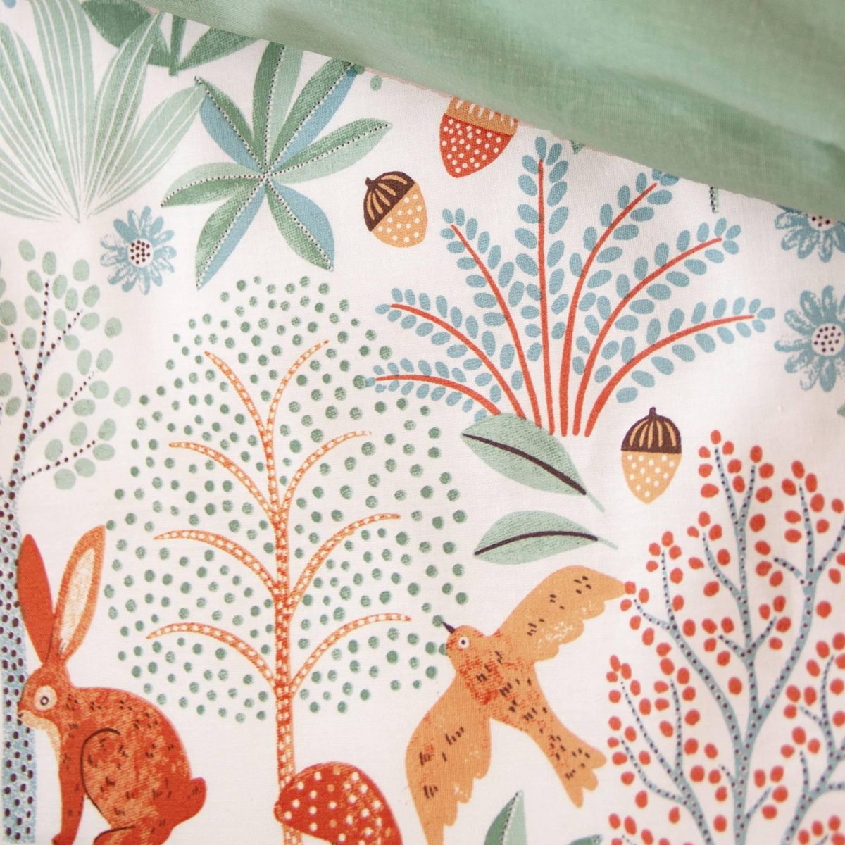 SWEEEK Parure de lit MAXENCE réversible 1 place imprimé thème automne. vert. 140 x 200cm