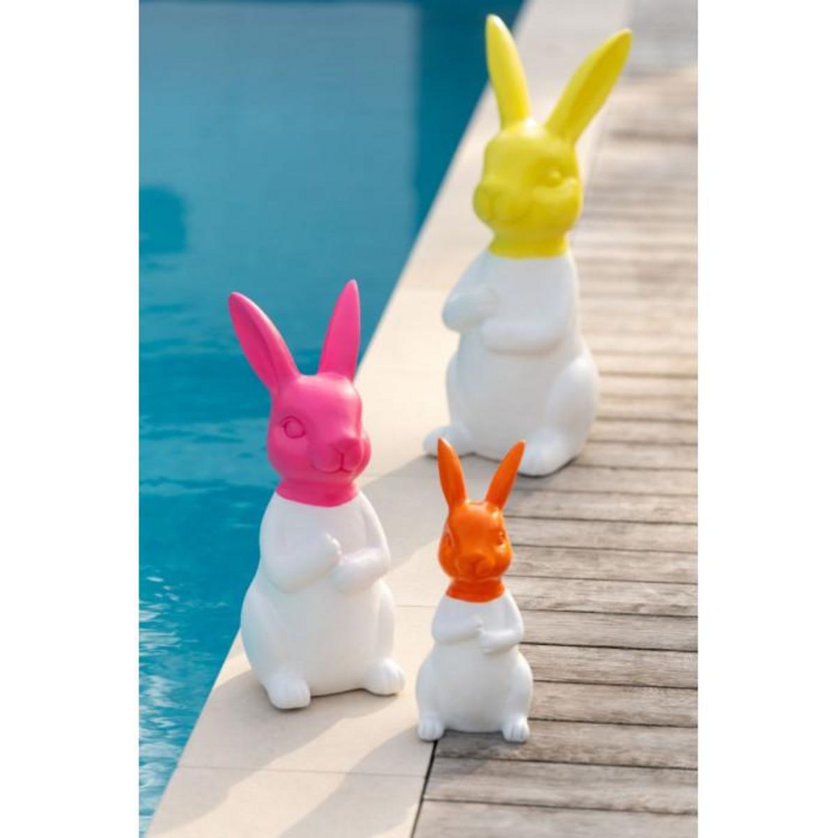 Paris Prix Lot de 3 Statues Lapin Extérieur  Alfredo  66cm Orange & Blanc