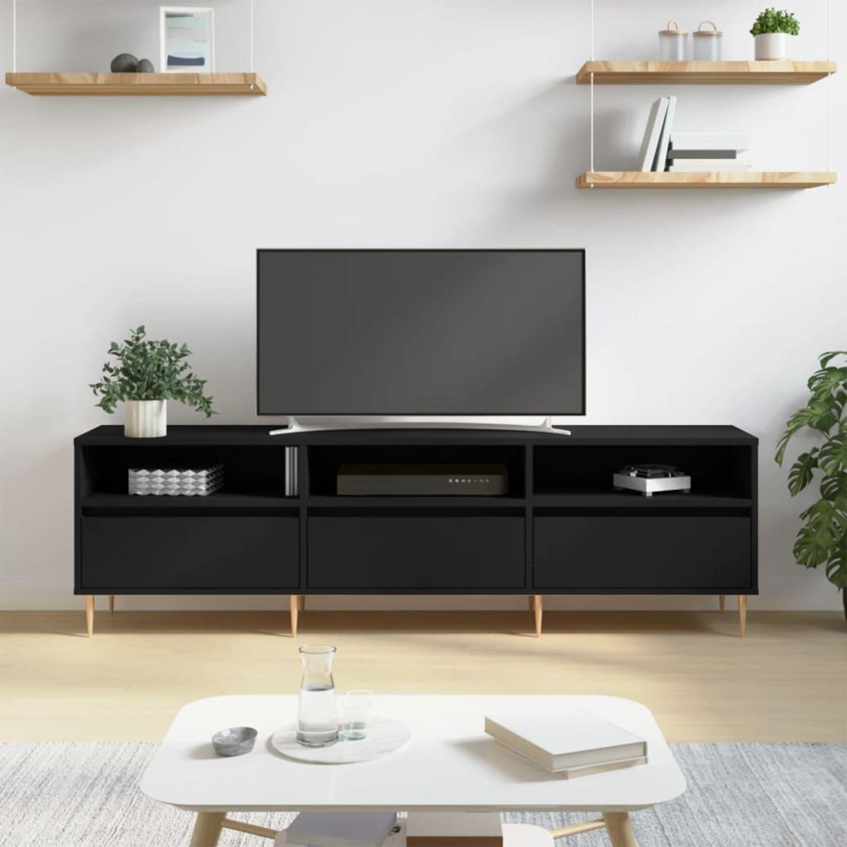 VIDAXL Meuble TV noir 150x30x44,5 cm bois d'ingenierie